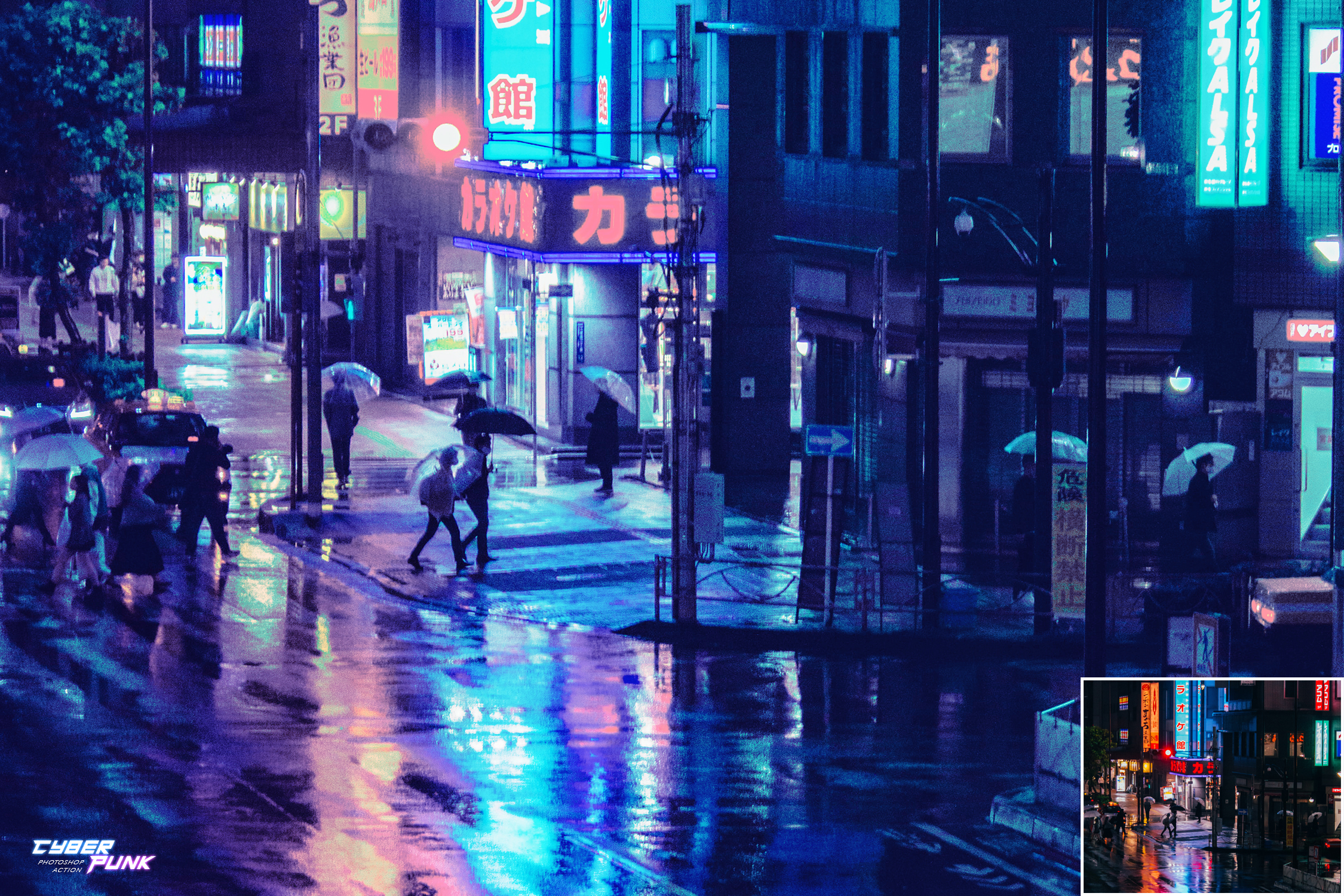 潮流双色调赛博朋克霓虹效果照片处理特效PS动作模板 Cyberpunk Photoshop Action_img_2