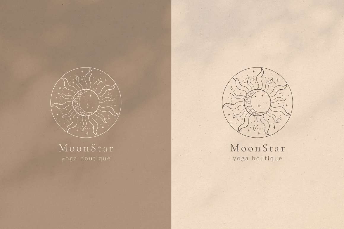 5款轻奢神秘太阳神太阳脸日月瑜伽Logo图形Ai矢量设计素材源文件 Mystic Sun Moon Logo Templates Kit_img_2