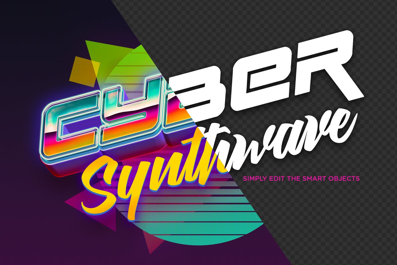 复古赛博朋克3D文字效果标题徽标Logo设计PS样式模板 Synthwave Retro Vibrant 3D Text Effects_img_2