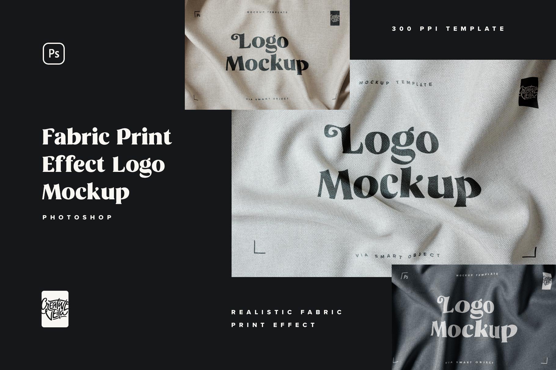 逼真纺织面料效果徽标Logo设计展示样机模板 Fabric Print Logo Mockup Set_img_2