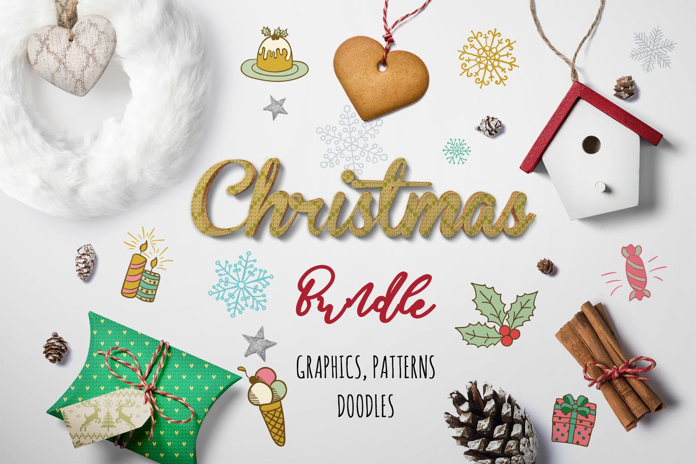 圣诞节主题涂鸦图标编辑纹理背景图片设计素材套装 Christmas Graphic Bundle_img_2