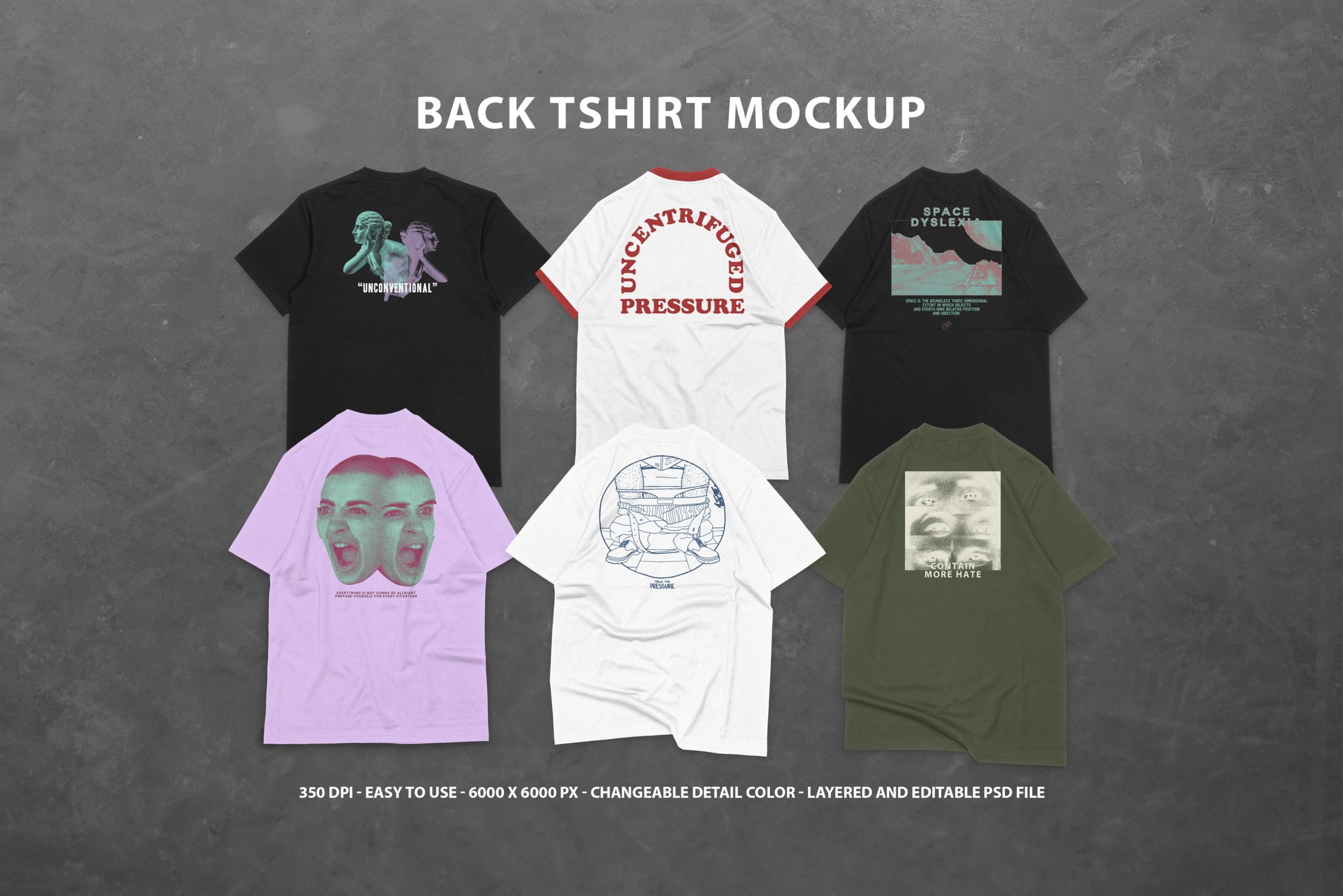 6款高品质半袖T恤印花图案设计PS贴图样机 6 Realistic Back T-shirt Mockup_img_2