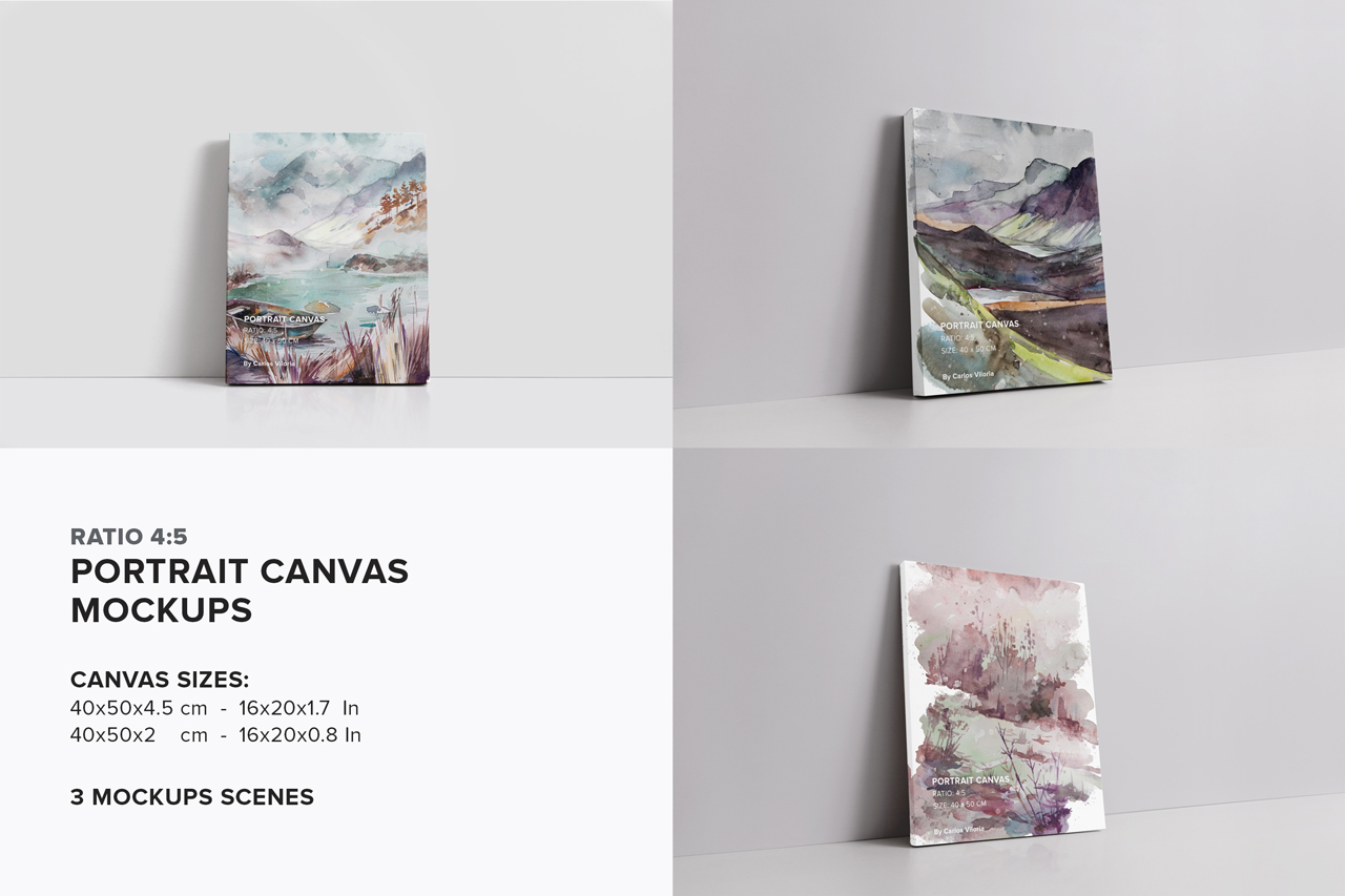 11款艺术品绘画拼贴画海报作品集展示画布样机模板 Canvas Mockups Bundle 2_img_2