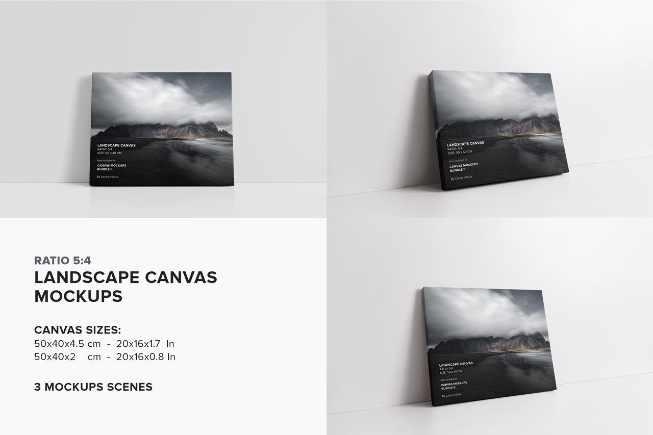 11款艺术品绘画拼贴画海报作品集展示画布样机模板 Canvas Mockups Bundle 2_img_2