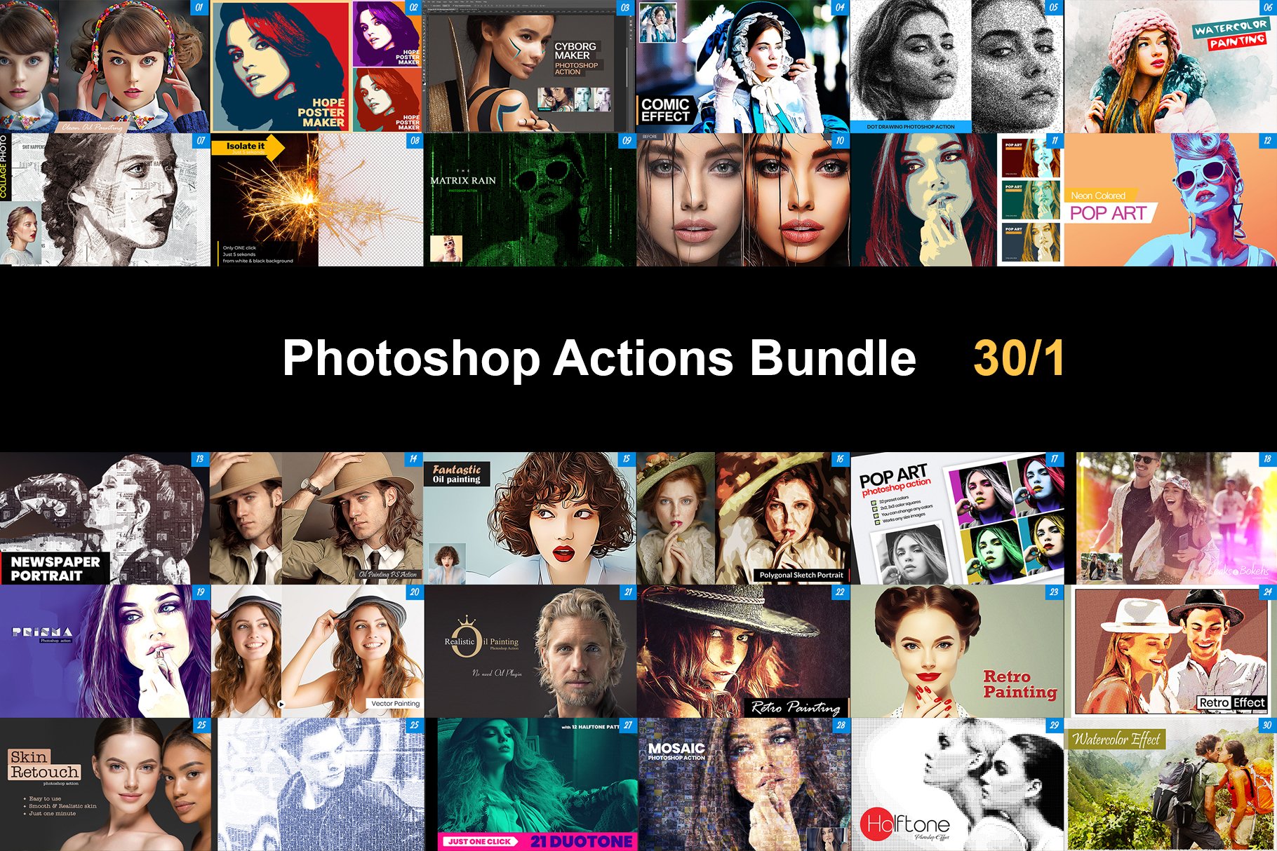 30款潮流照片处理滤镜特效PS动作模板套装 Photoshop Actions Bundle 30/1_img_2