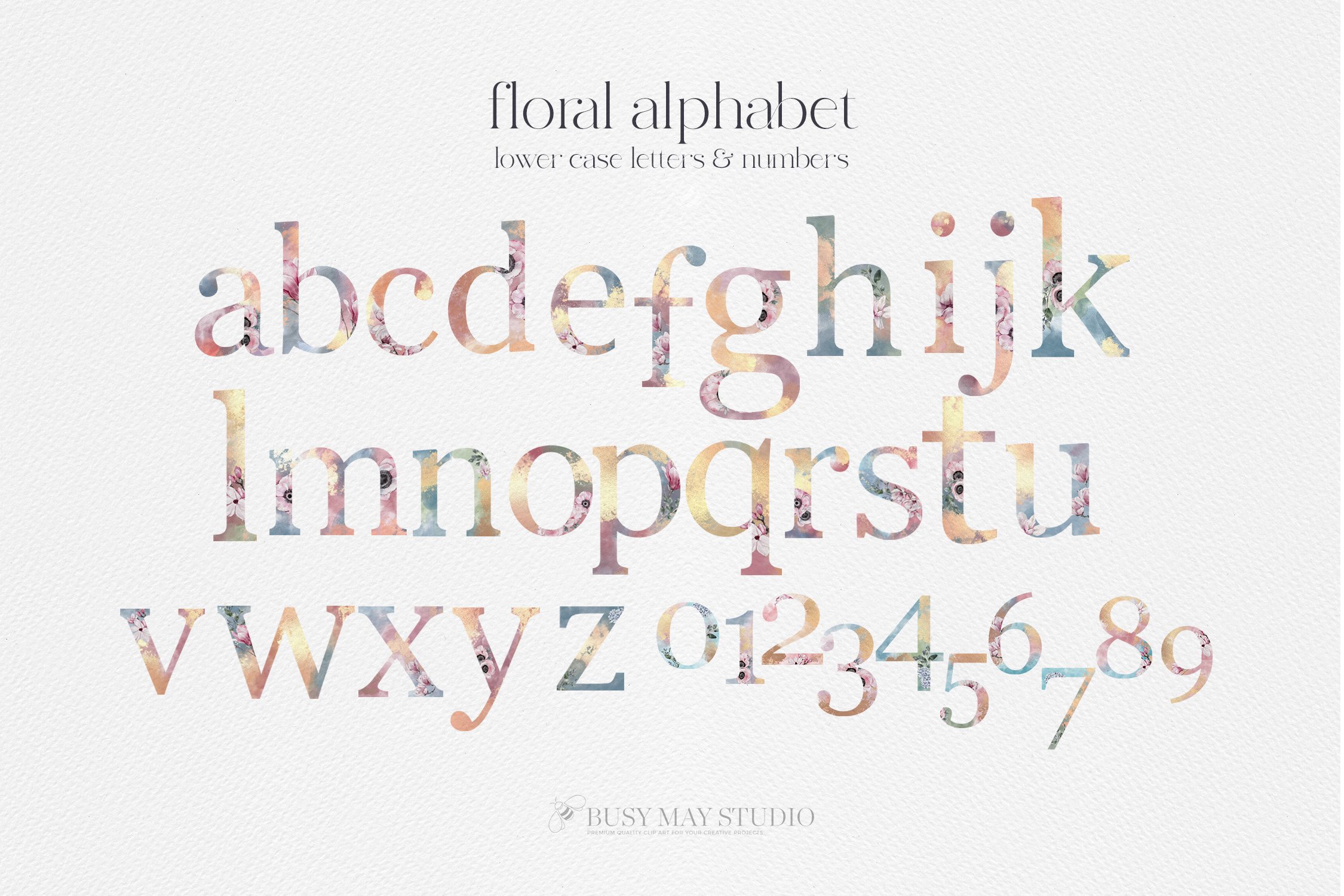 68款清新花卉字母手绘水彩画PNG图片设计素材 Watercolor Floral Alphabet Numbers PNG_img_2