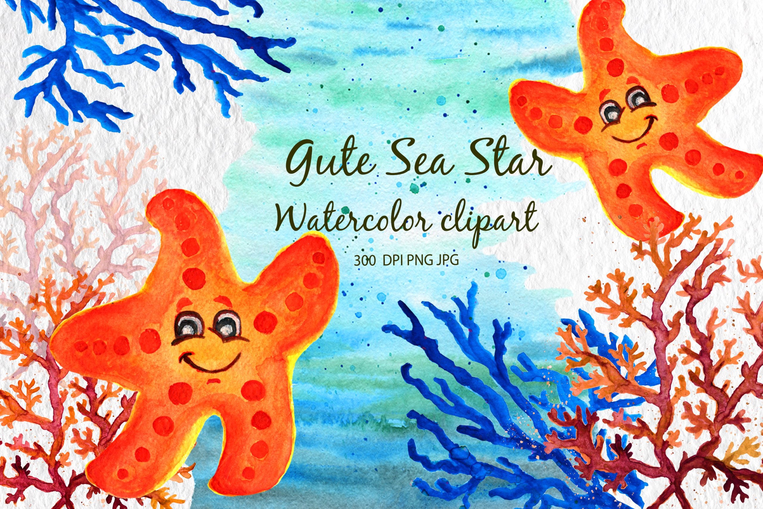 高清海底海星珊瑚手绘剪贴画PNG透明图片素材 Corals Clip Art for Kids Watercolor Sea_img_2