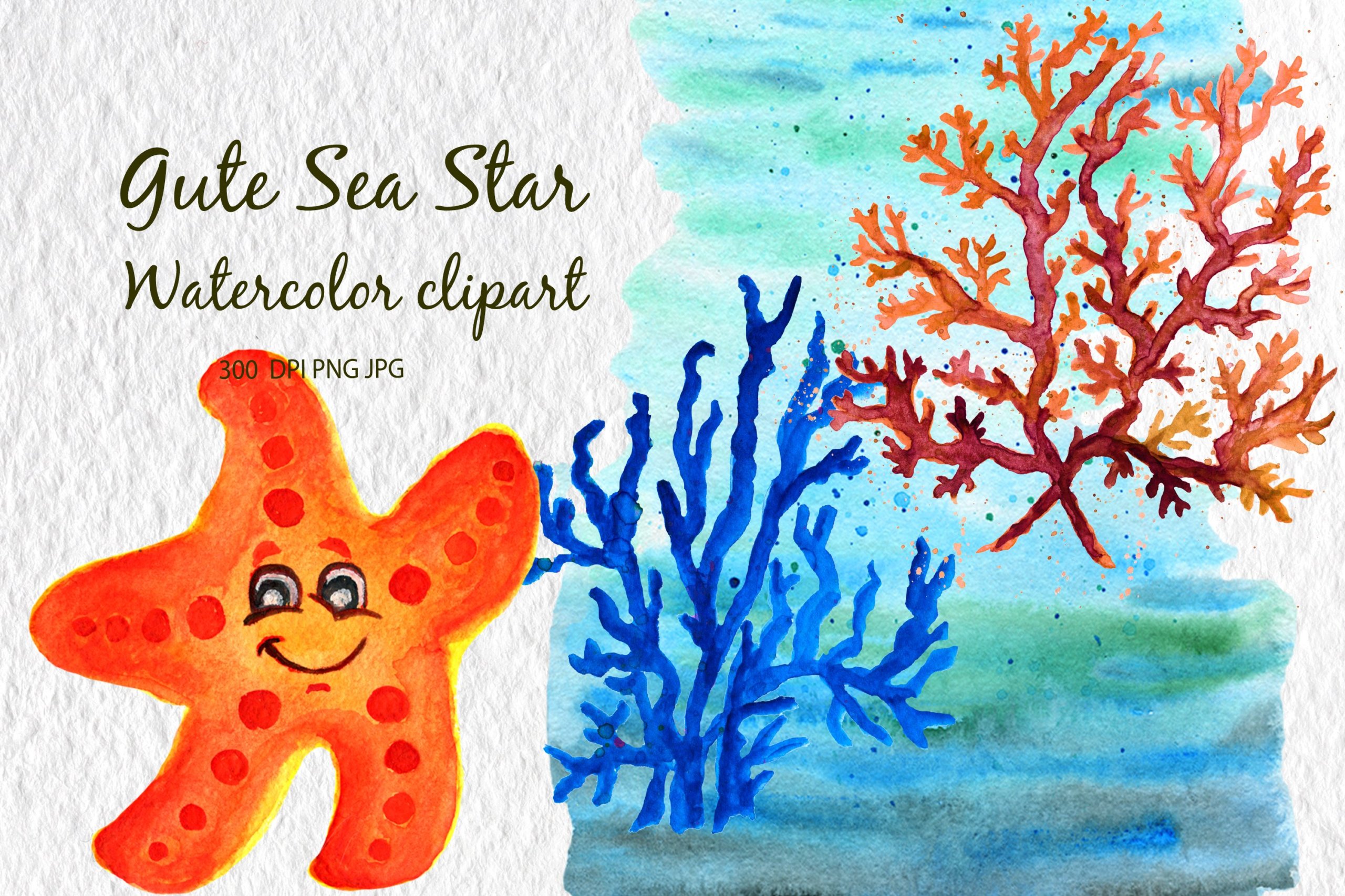 高清海底海星珊瑚手绘剪贴画PNG透明图片素材 Corals Clip Art for Kids Watercolor Sea_img_2