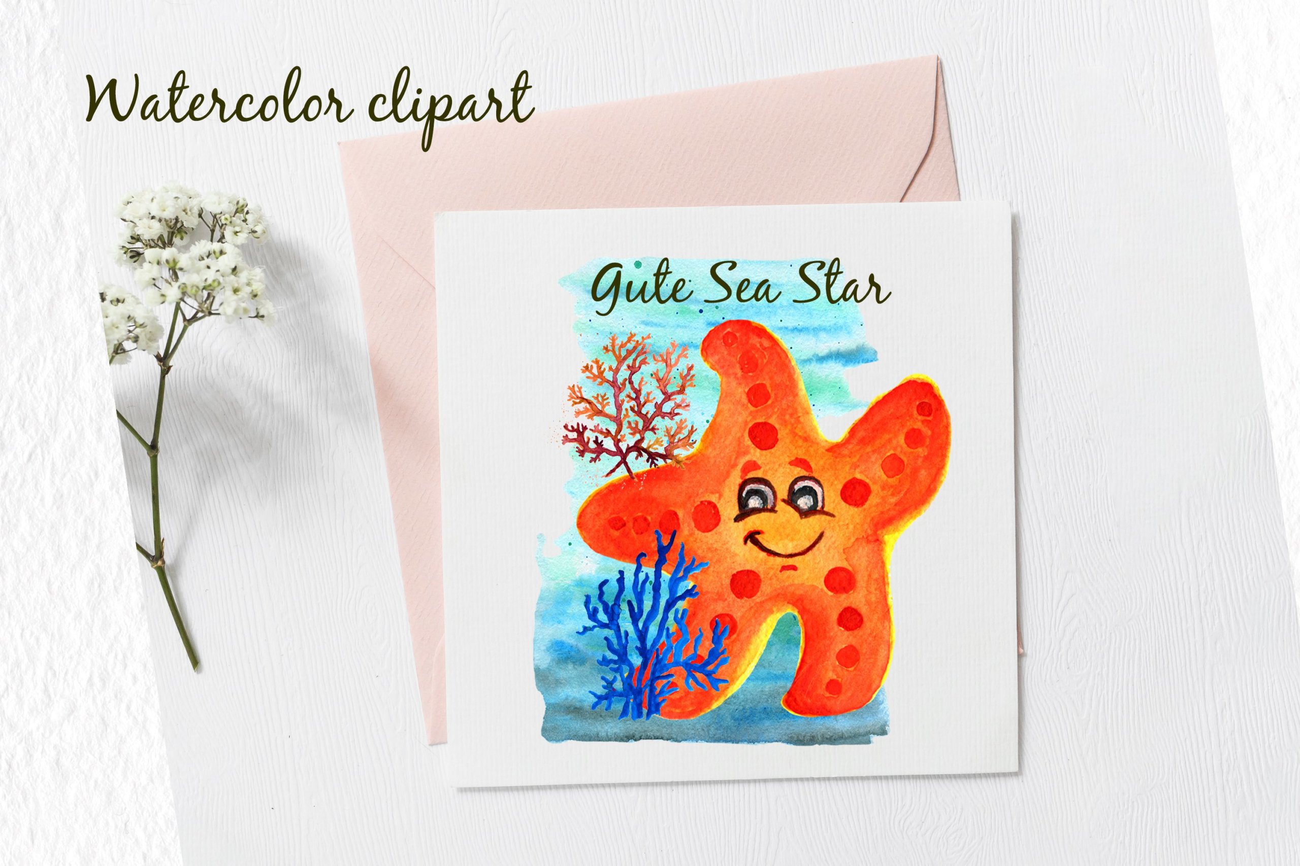 高清海底海星珊瑚手绘剪贴画PNG透明图片素材 Corals Clip Art for Kids Watercolor Sea_img_2