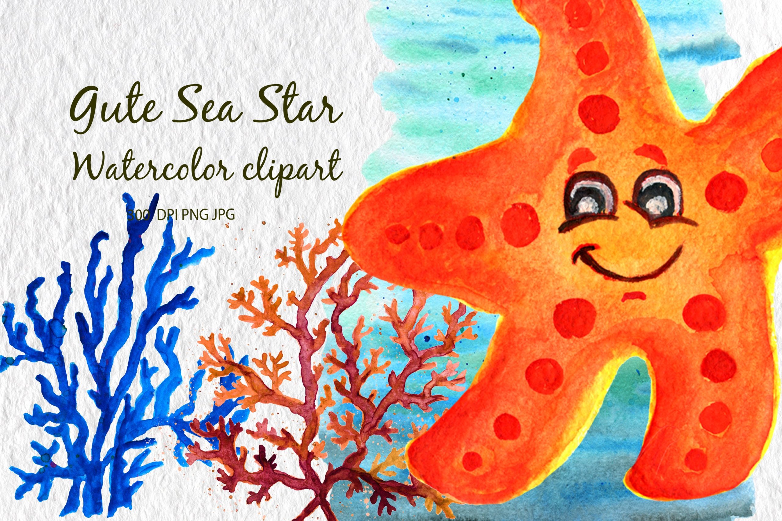 高清海底海星珊瑚手绘剪贴画PNG透明图片素材 Corals Clip Art for Kids Watercolor Sea_img_2