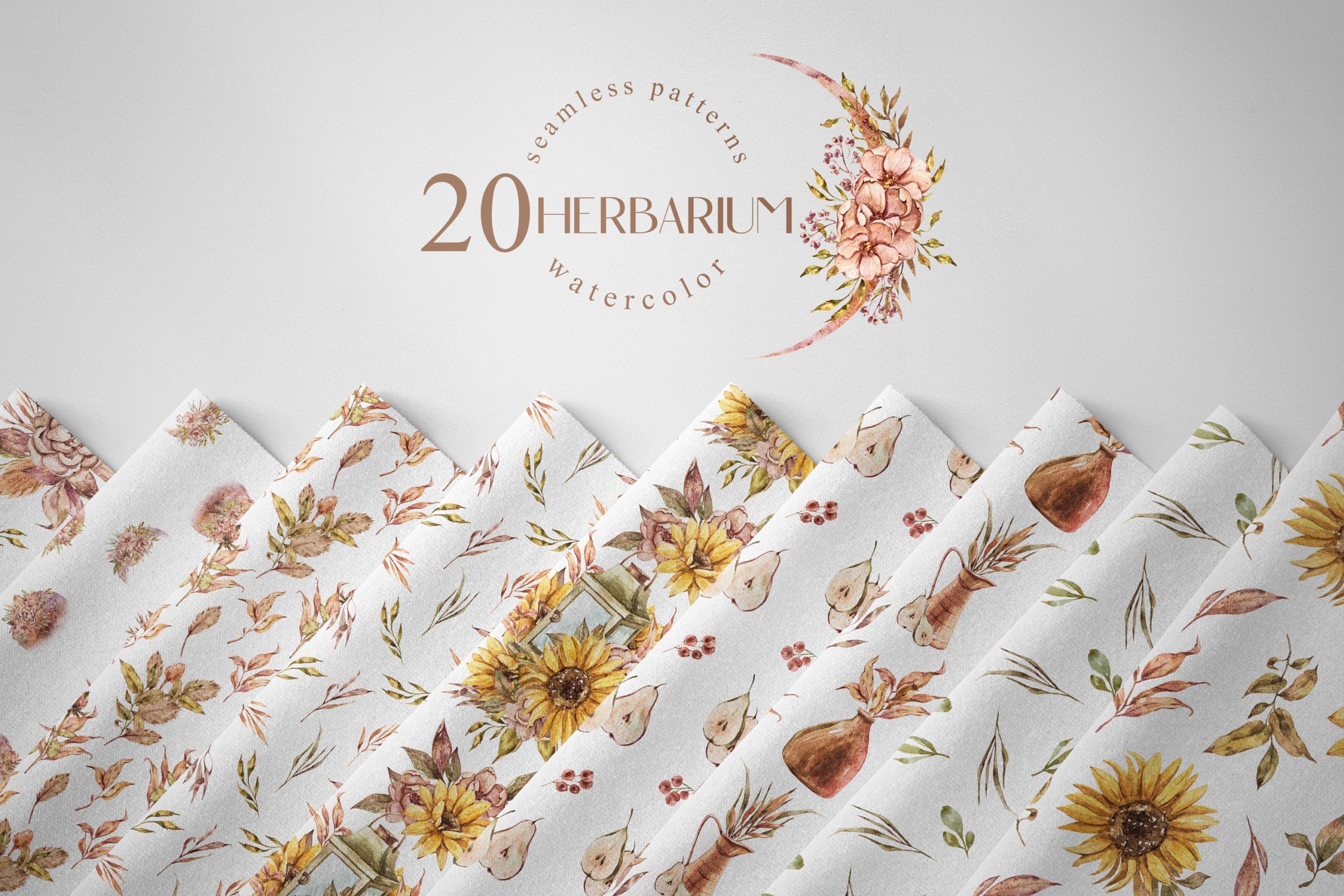 15款高清花卉字母手绘水彩插图图片设计素材 Watercolor Floral Seamless Patterns_img_2