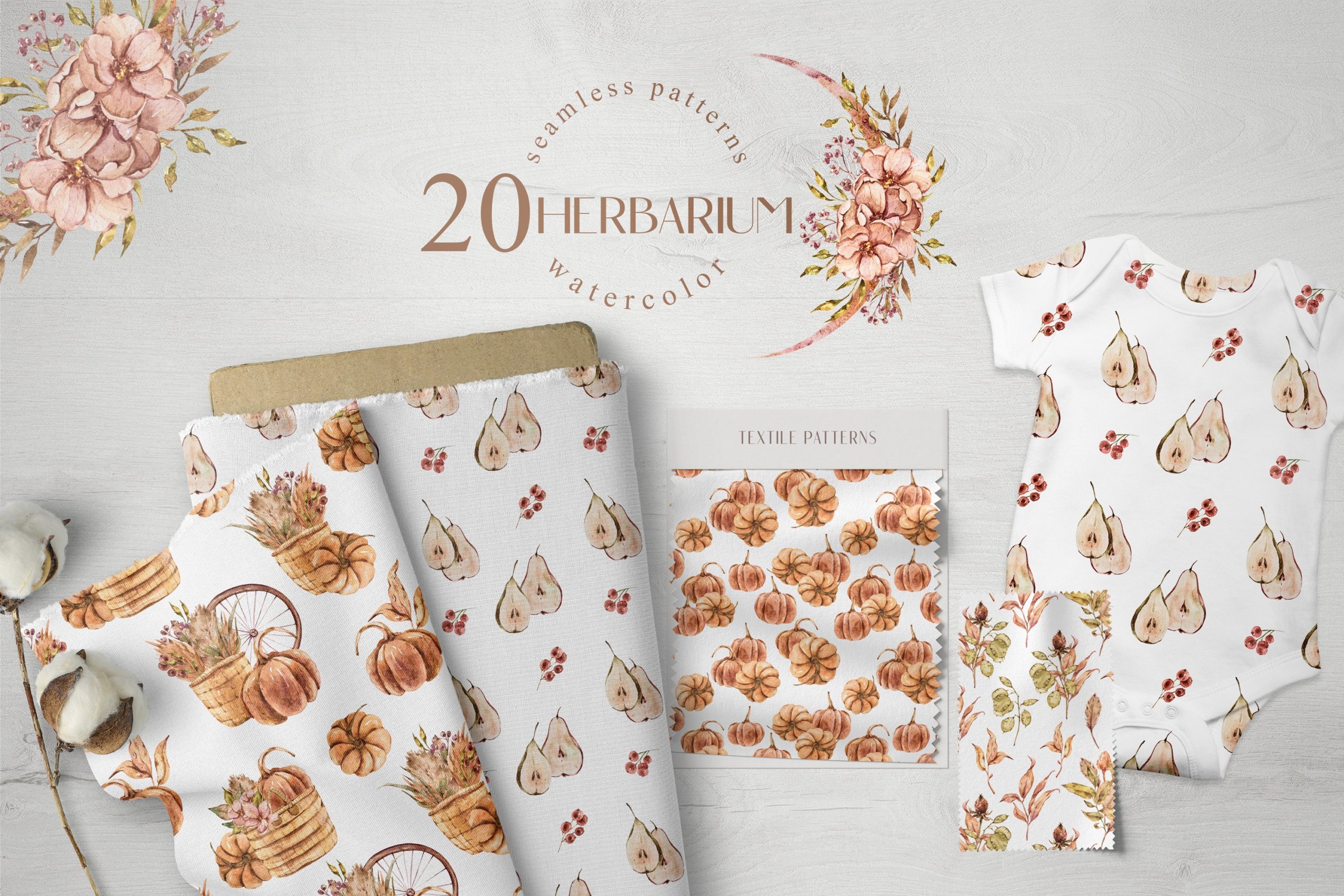 15款高清花卉字母手绘水彩插图图片设计素材 Watercolor Floral Seamless Patterns_img_2