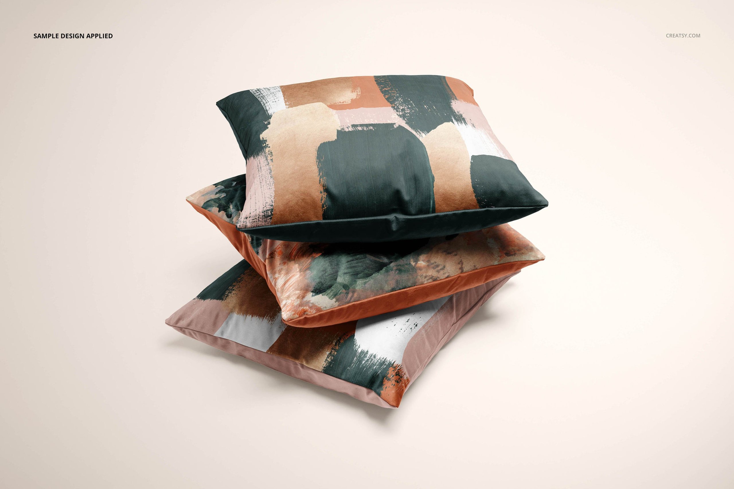 天鹅绒面料坐垫抱枕印花图案设计PS贴图样机合集 Velvet Cushion Cover Mockup Set_img_2