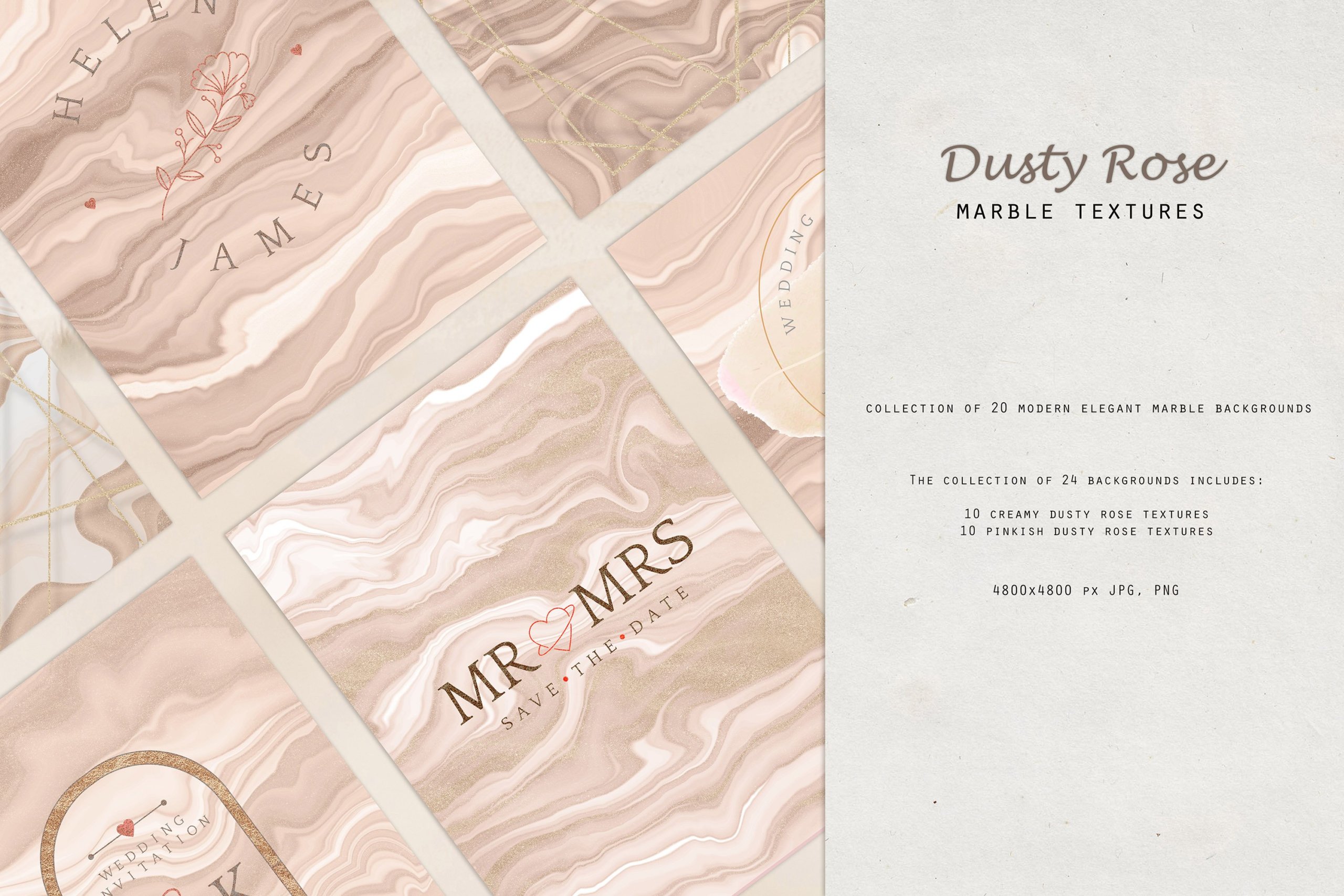 20款高清玫瑰金大理石纹理印刷品背景图片素材 Dusty Rose Marble Backgrounds_img_2