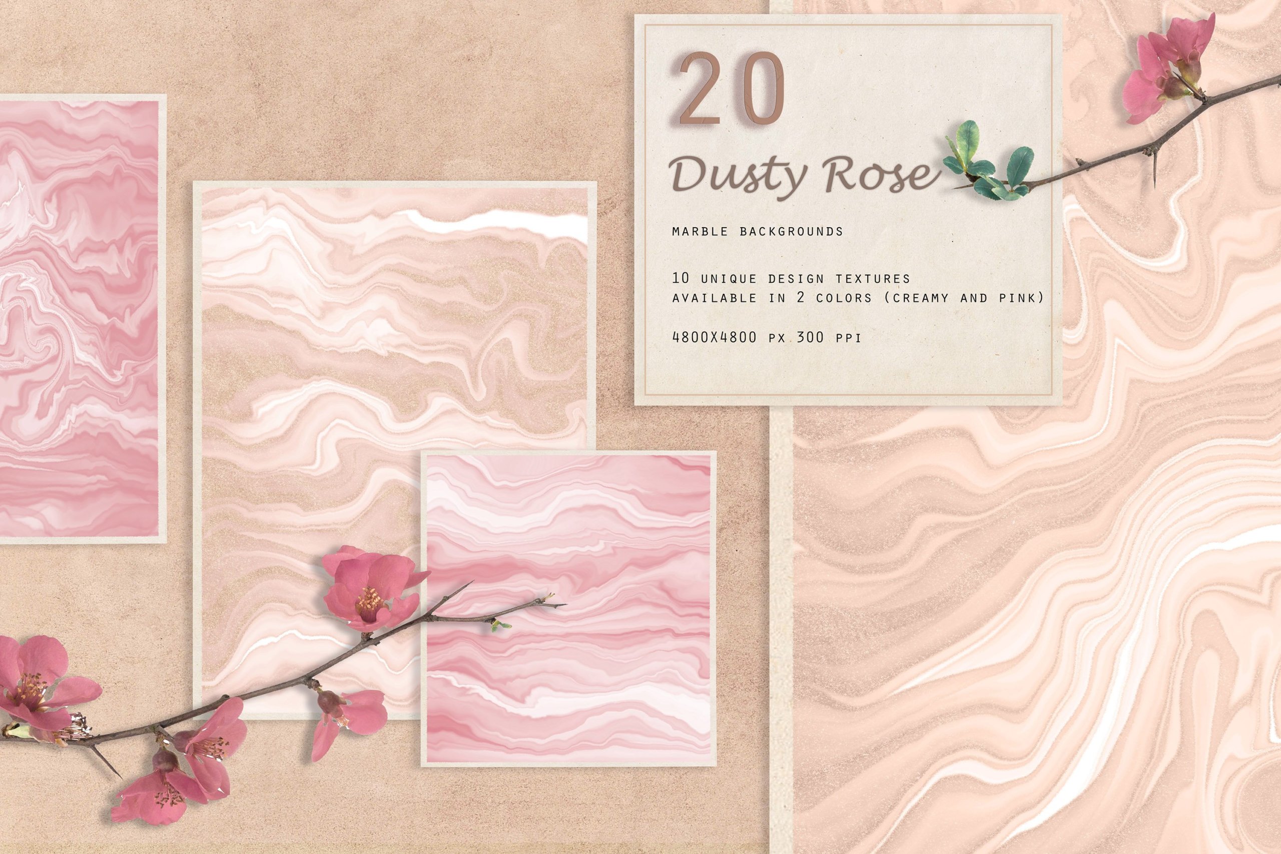 20款高清玫瑰金大理石纹理印刷品背景图片素材 Dusty Rose Marble Backgrounds_img_2