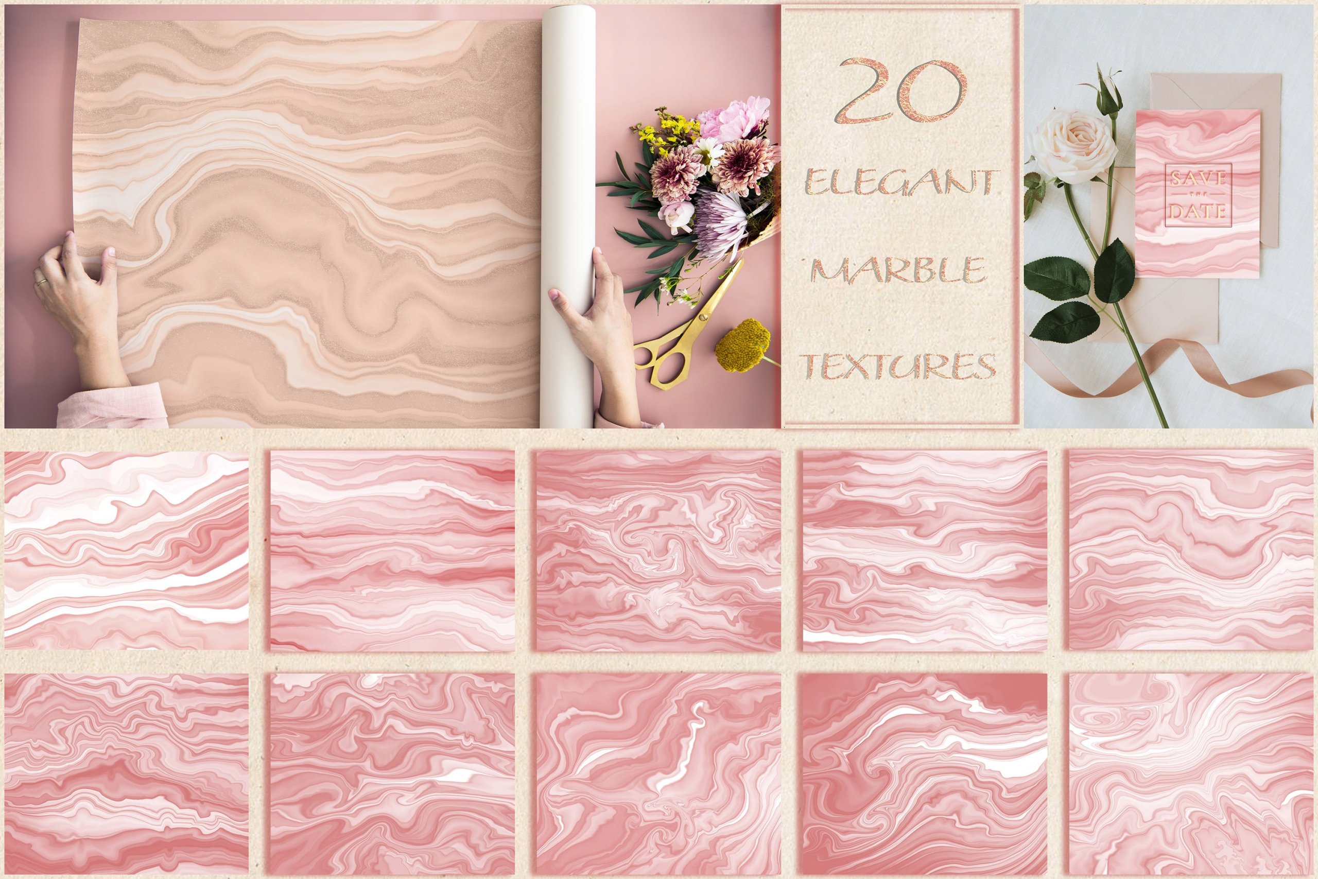 20款高清玫瑰金大理石纹理印刷品背景图片素材 Dusty Rose Marble Backgrounds_img_2