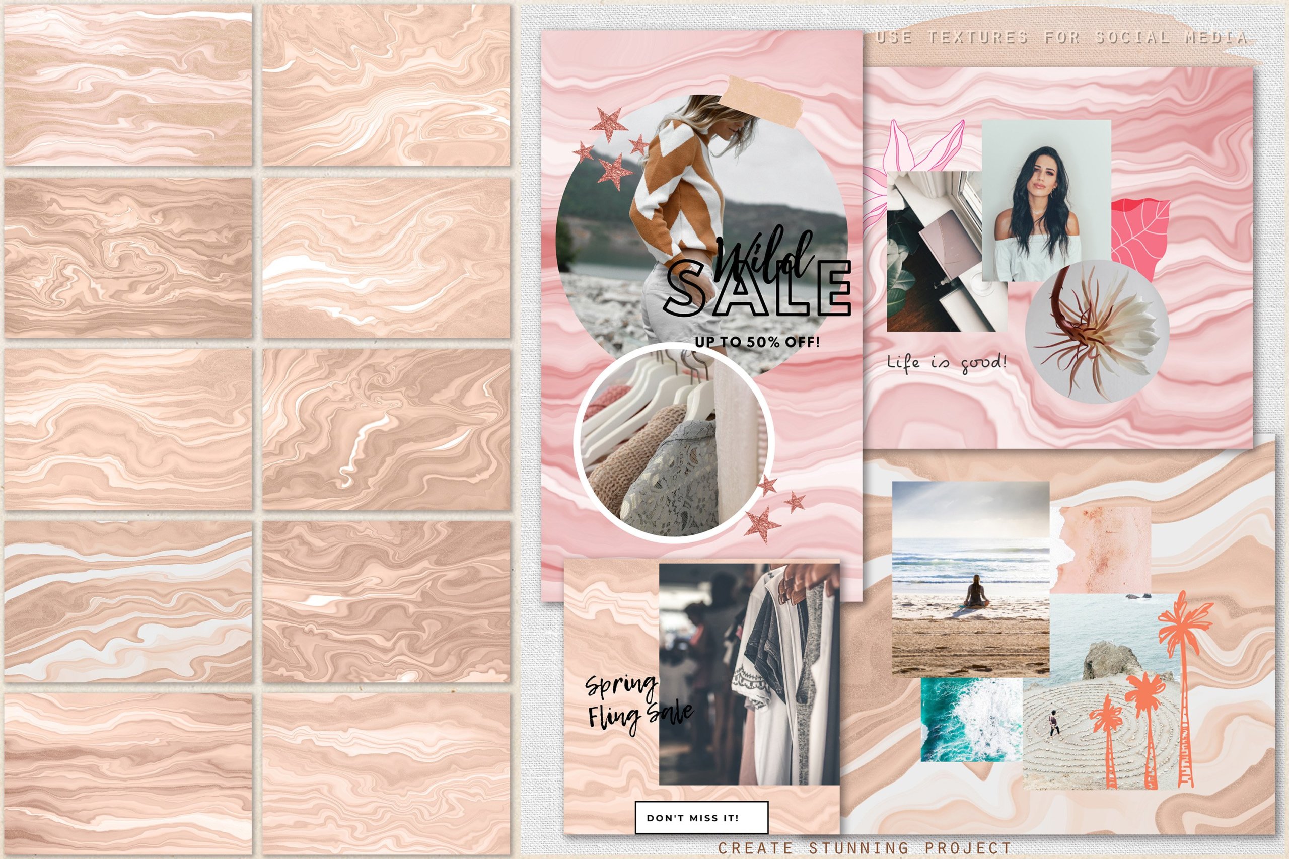 20款高清玫瑰金大理石纹理印刷品背景图片素材 Dusty Rose Marble Backgrounds_img_2