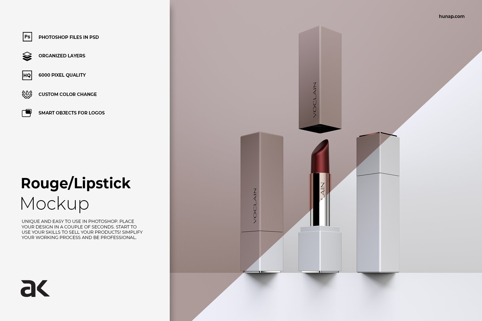 简约唇膏口红包装罐外观设计PS贴图样机 Rouge Lipstick Mockup_img_2