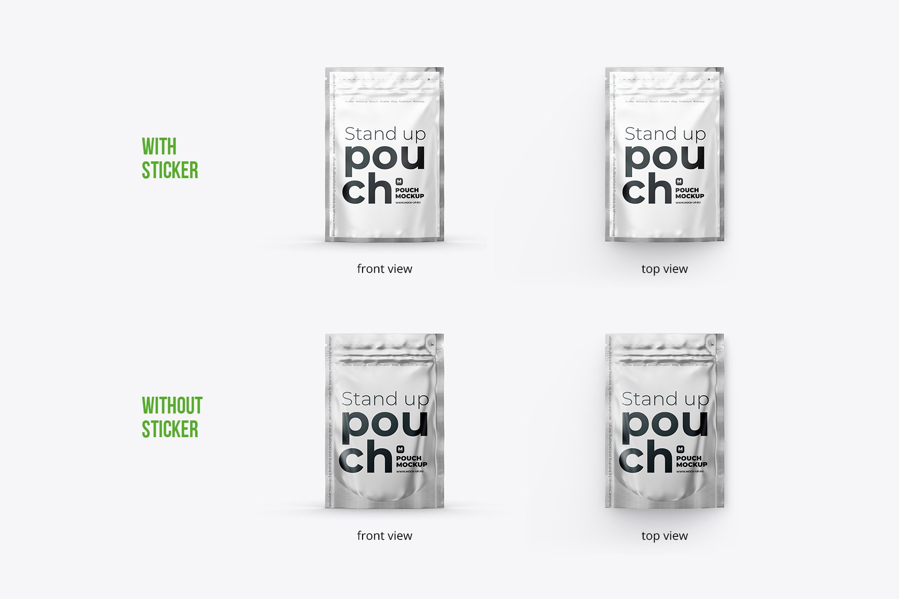 前视图自立式食品拉链自封袋设计展示贴图样机 4x6 Stand-Up Pouch Mockup. Front_img_2