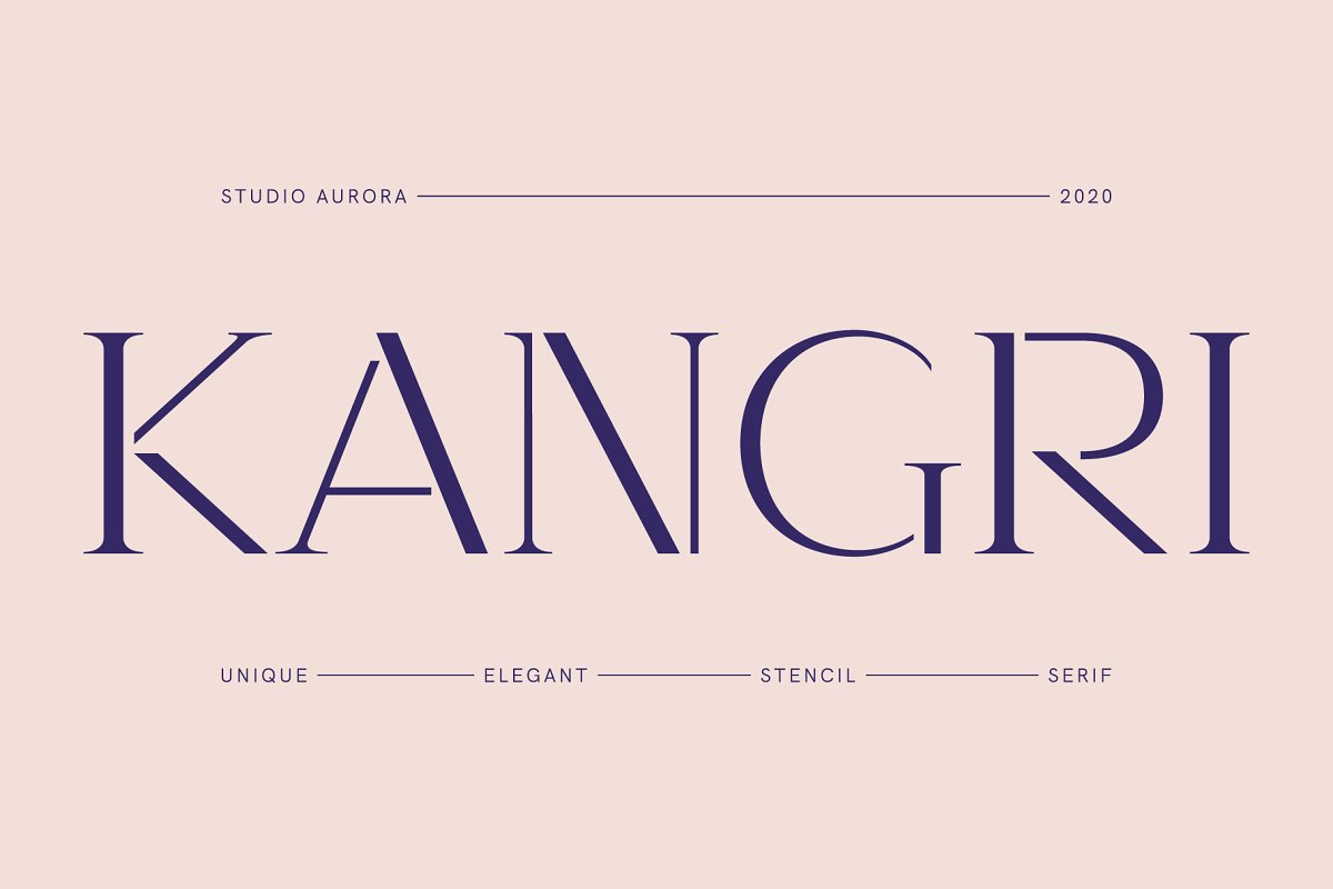 复古优雅画册杂志标题Logo衬线英文字体设计素材 Kangri - Unique Elegant Stencil Serif_img_2