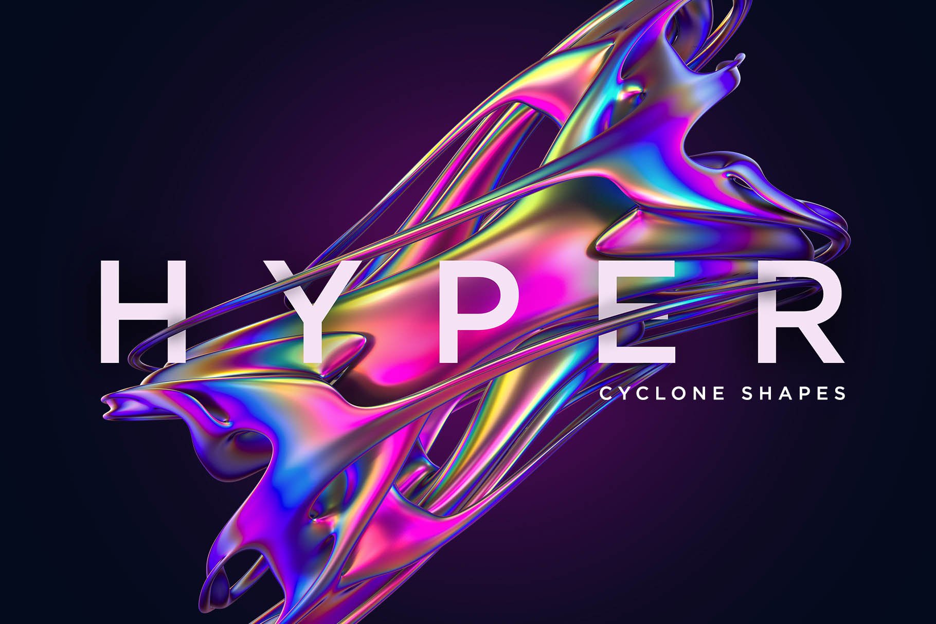 24款潮流抽象彩虹金属全息镭射艺术3D立体图形PNG免抠图片素材 Hyper - Abstract Cyclone Shapes_img_2