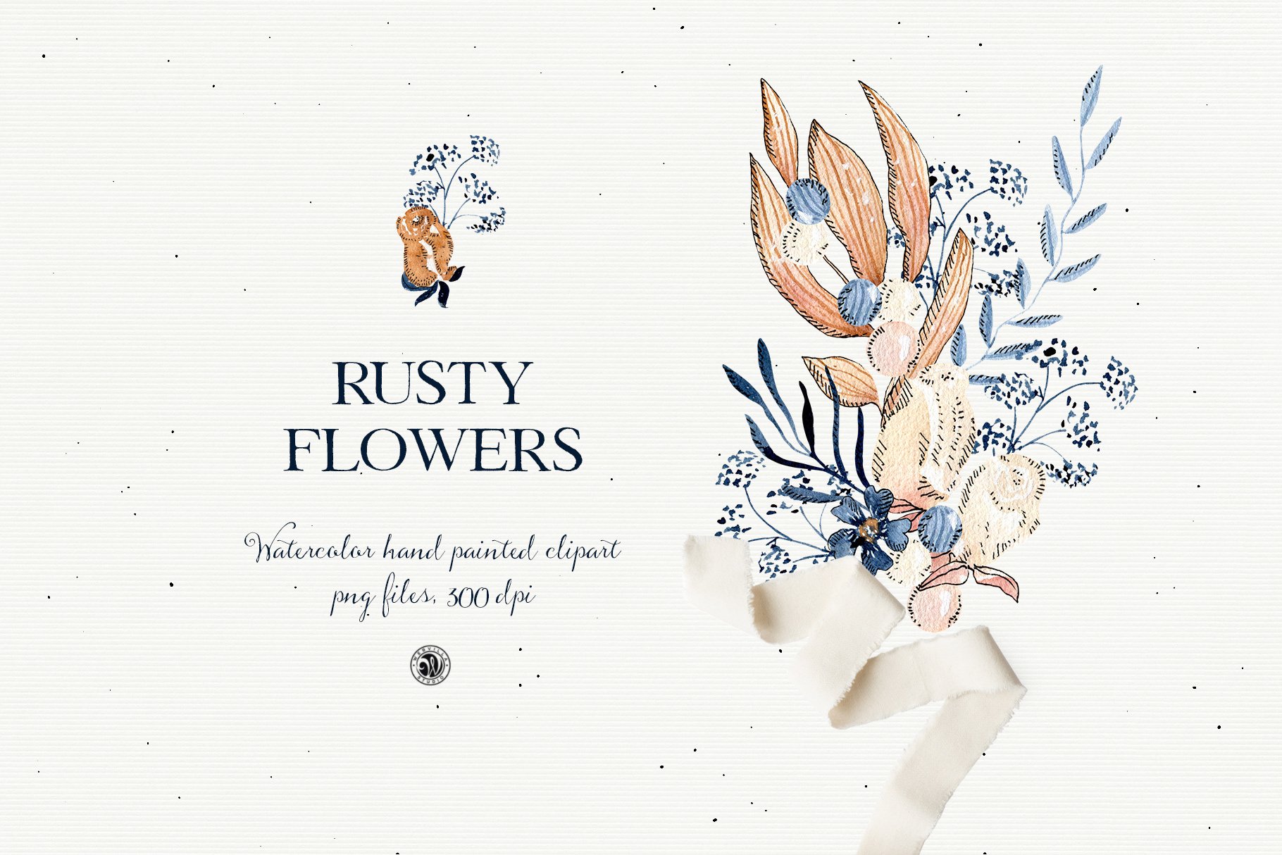 铁锈色花卉树叶手绘剪贴画PNG透明图片设计素材 Rusty Flowers - Watercolor Set_img_2