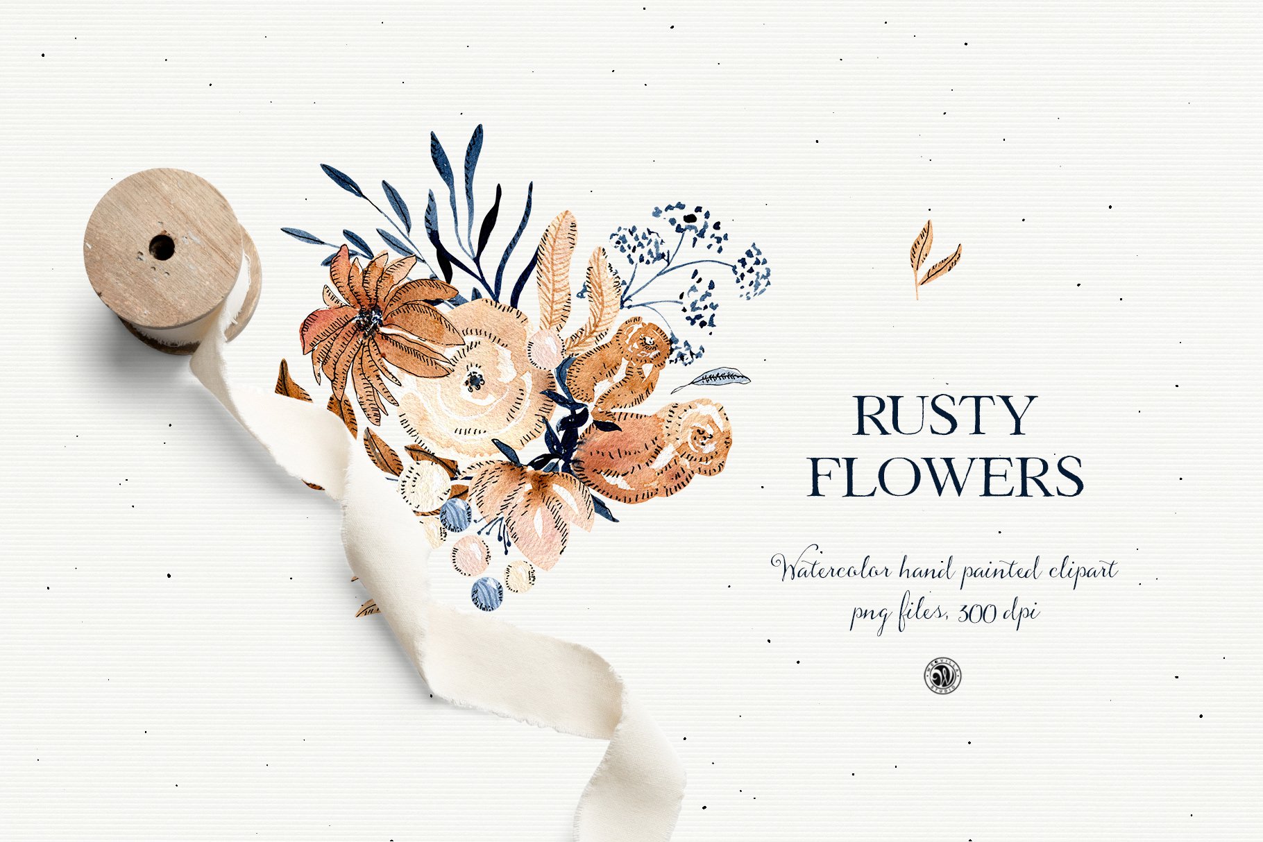 铁锈色花卉树叶手绘剪贴画PNG透明图片设计素材 Rusty Flowers - Watercolor Set_img_2