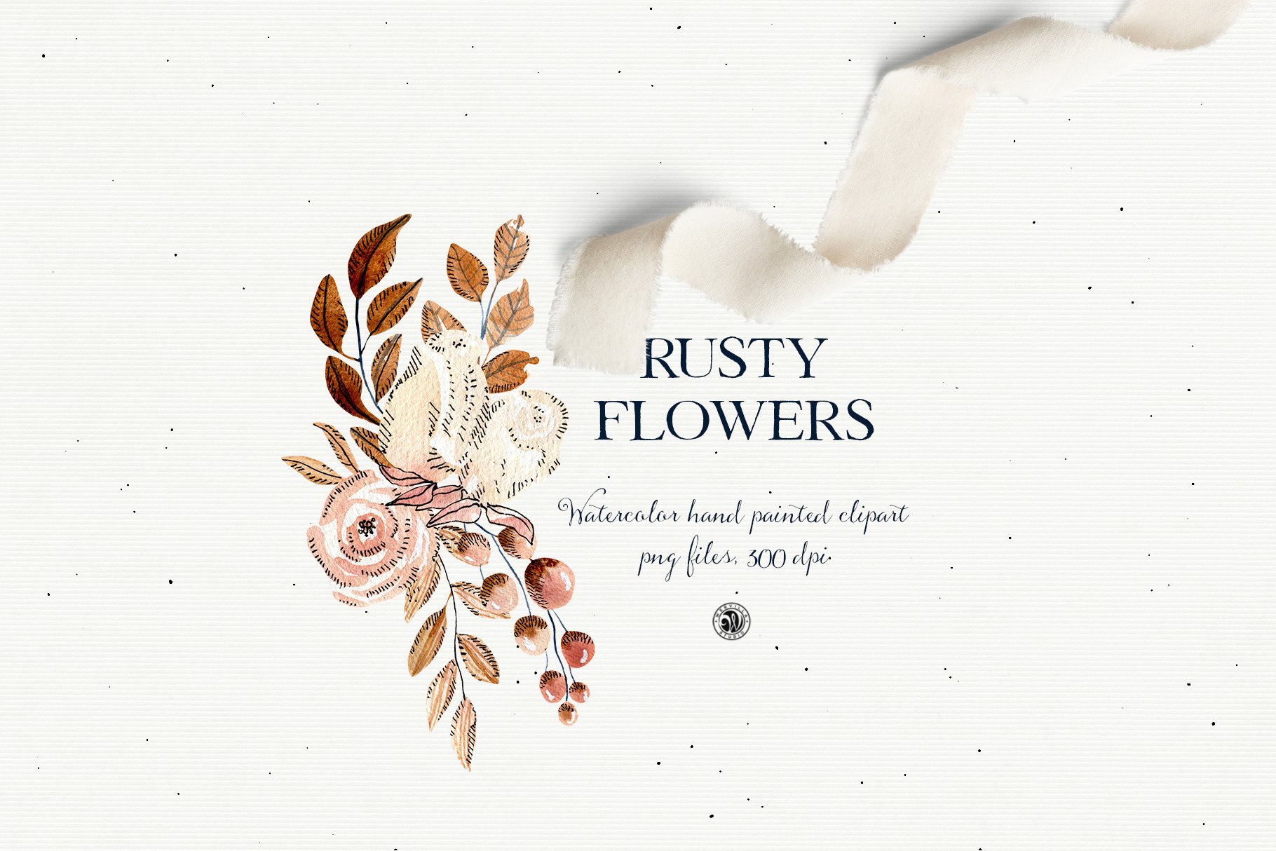 铁锈色花卉树叶手绘剪贴画PNG透明图片设计素材 Rusty Flowers - Watercolor Set_img_2