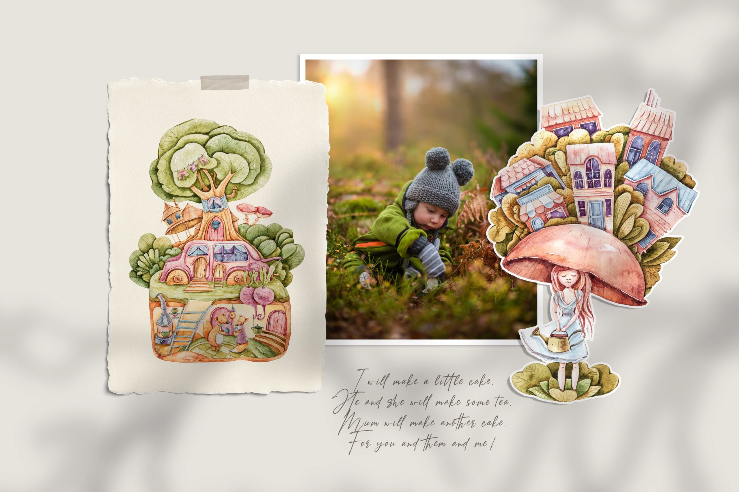 时尚森林动物主题手绘水彩剪贴画图片素材 Watercolor Fairy Houses Clipart BUNDLE_img_2