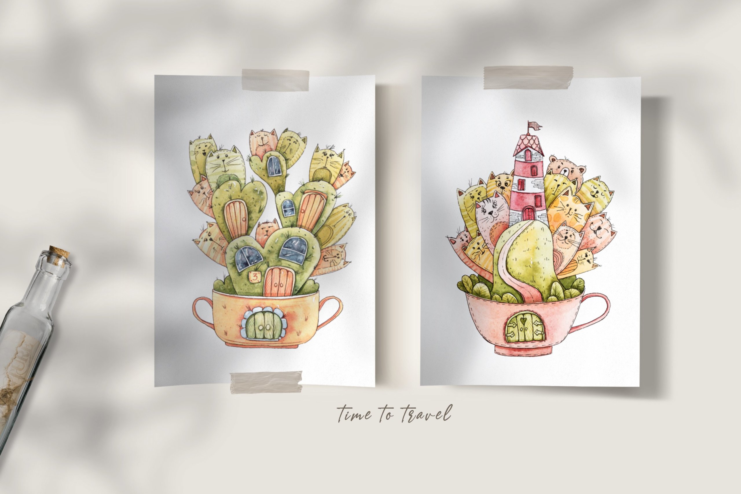 时尚森林动物主题手绘水彩剪贴画图片素材 Watercolor Fairy Houses Clipart BUNDLE_img_2