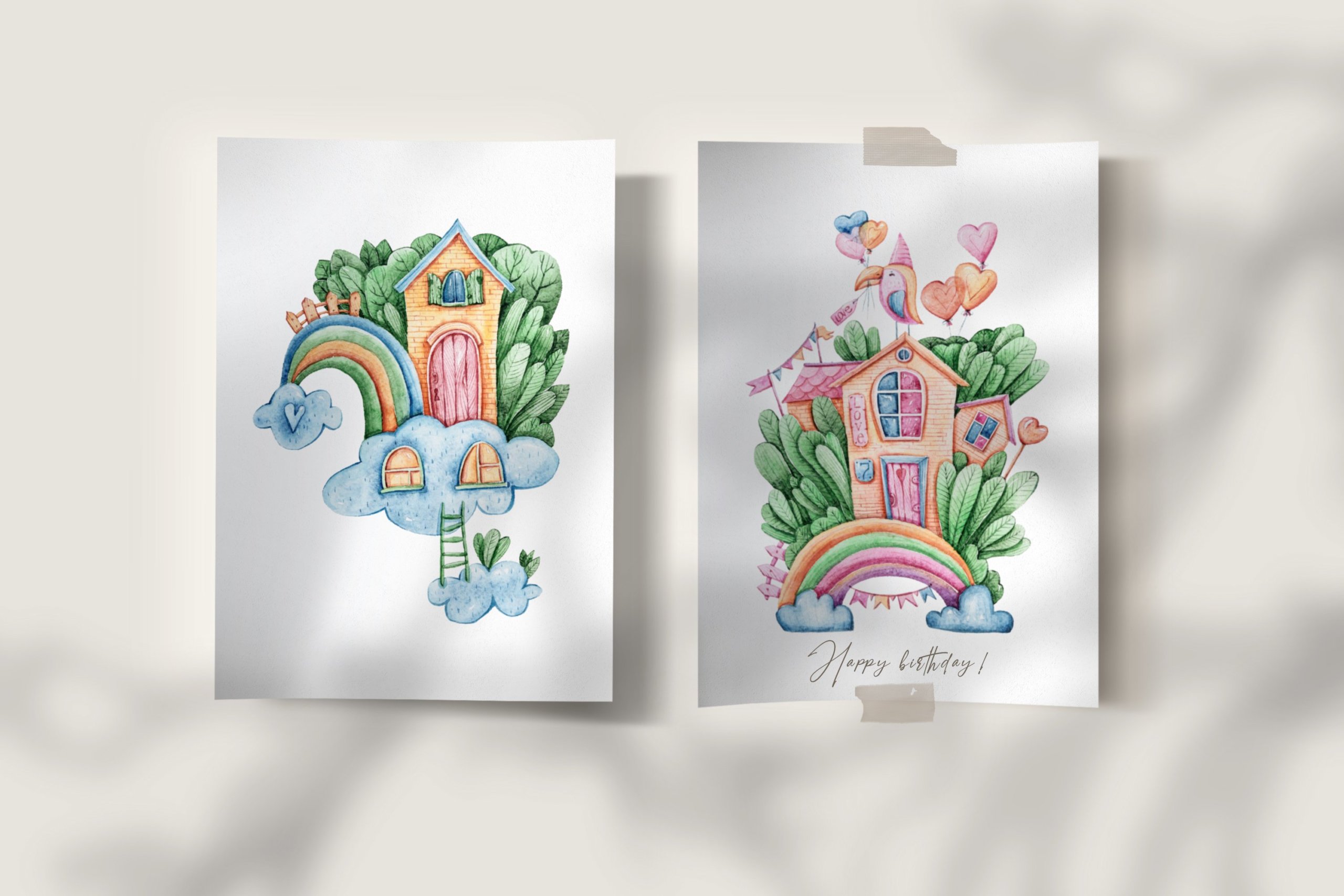 时尚森林动物主题手绘水彩剪贴画图片素材 Watercolor Fairy Houses Clipart BUNDLE_img_2