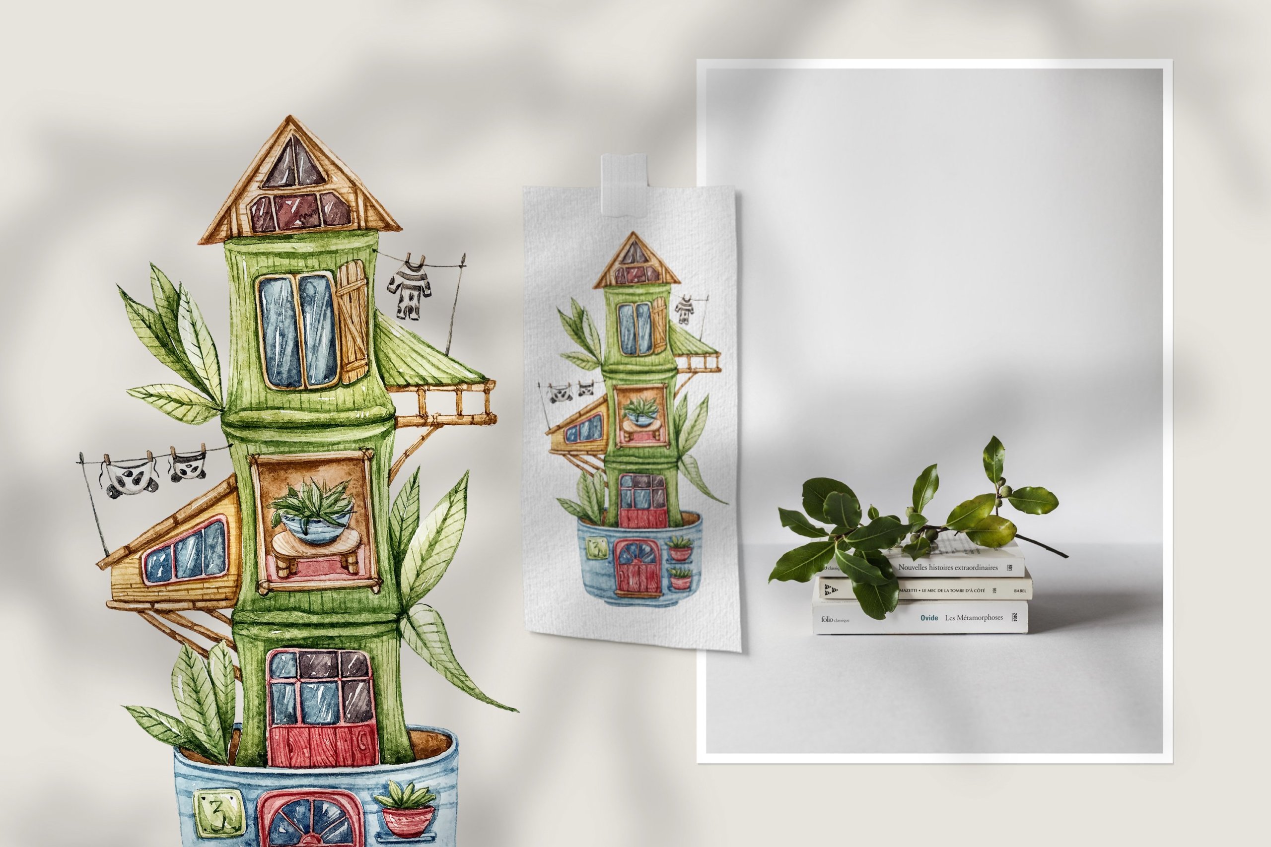 时尚森林动物主题手绘水彩剪贴画图片素材 Watercolor Fairy Houses Clipart BUNDLE_img_2