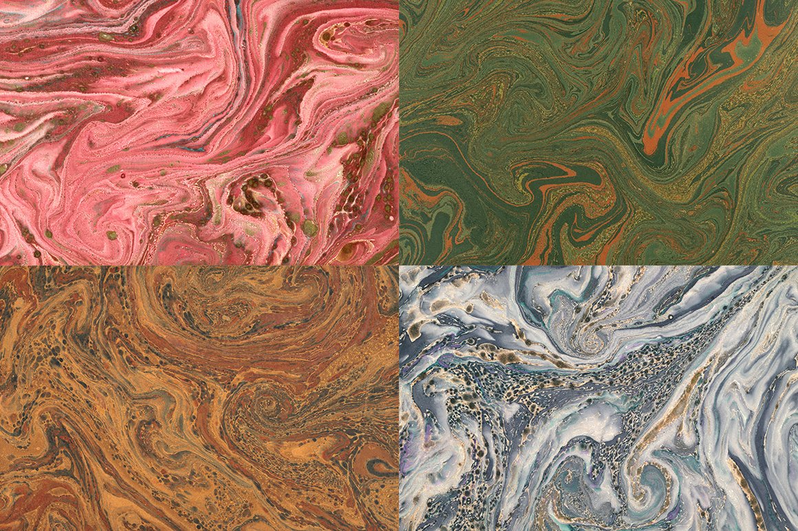 15个抽象高清大理石纸质纹理背景图片设计素材 15 Authentic Marbled Paper Textures_img_2