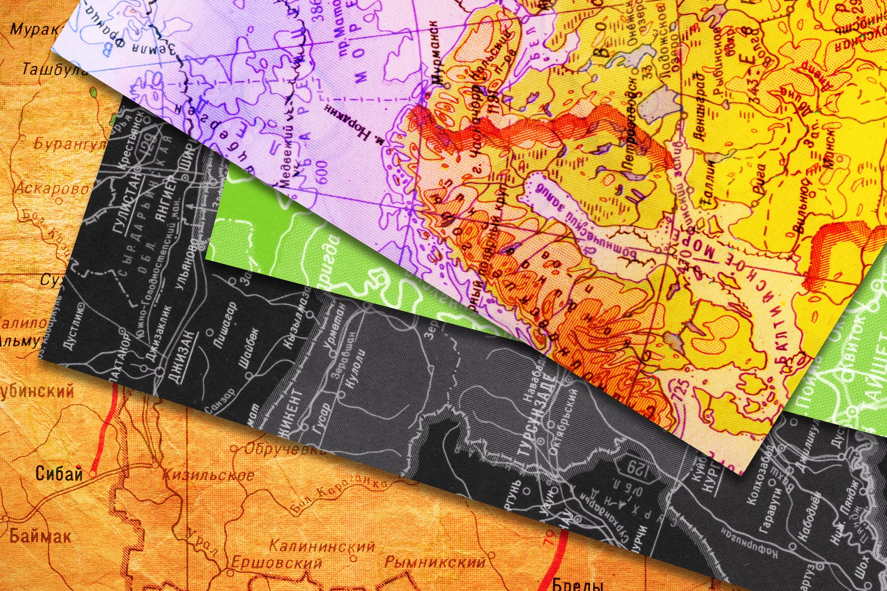 60款高清复古老式苏联世界地图底纹背景纹理图片设计素材 60 USSR Map Textures_img_2