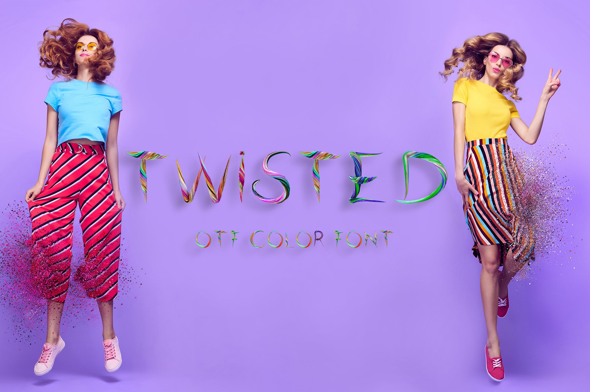 潮流炫彩扭曲杂志标题设计装饰英文字体设计素材 Twisted - Otf Color Font_img_2