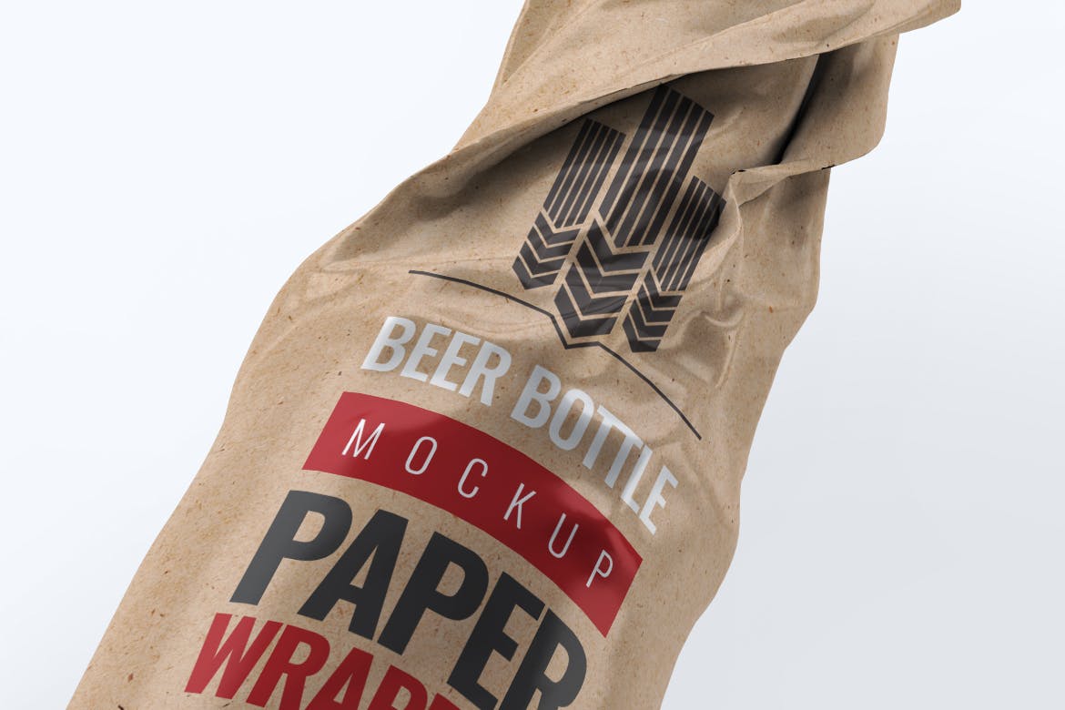 8款逼真啤酒瓶纸包装设计展示贴图样机 Beer Bottle Paper Wrapped Mock-Up_img_2