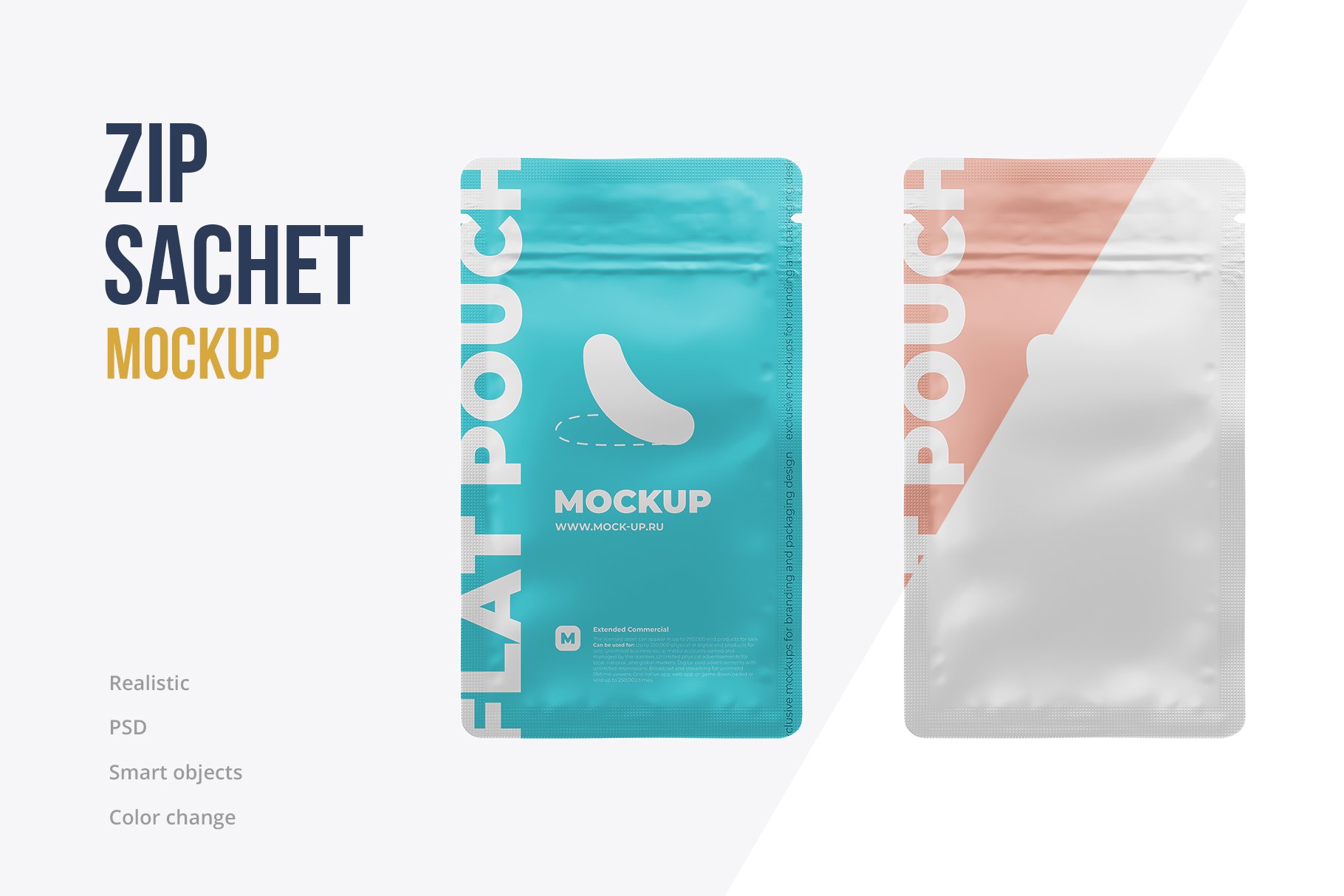 简洁香料自封塑料袋设计展示贴图样机 Zip Sachet Mockup. Flat Empty Pouch_img_2