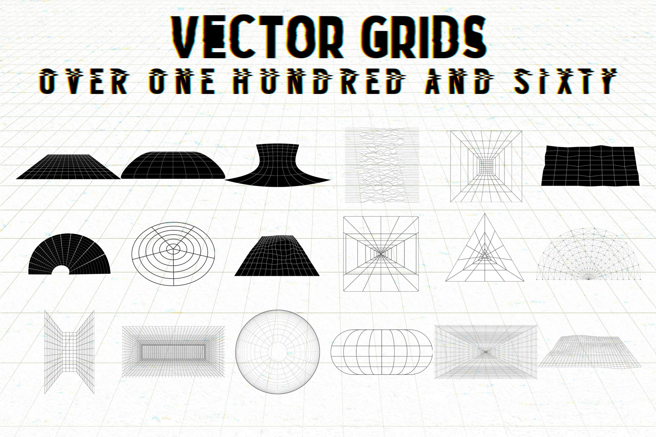 潮流复古未来科幻蒸汽波网格波浪图形设计元素套装 NeonWave Retro Future Grids & Shapes_img_2