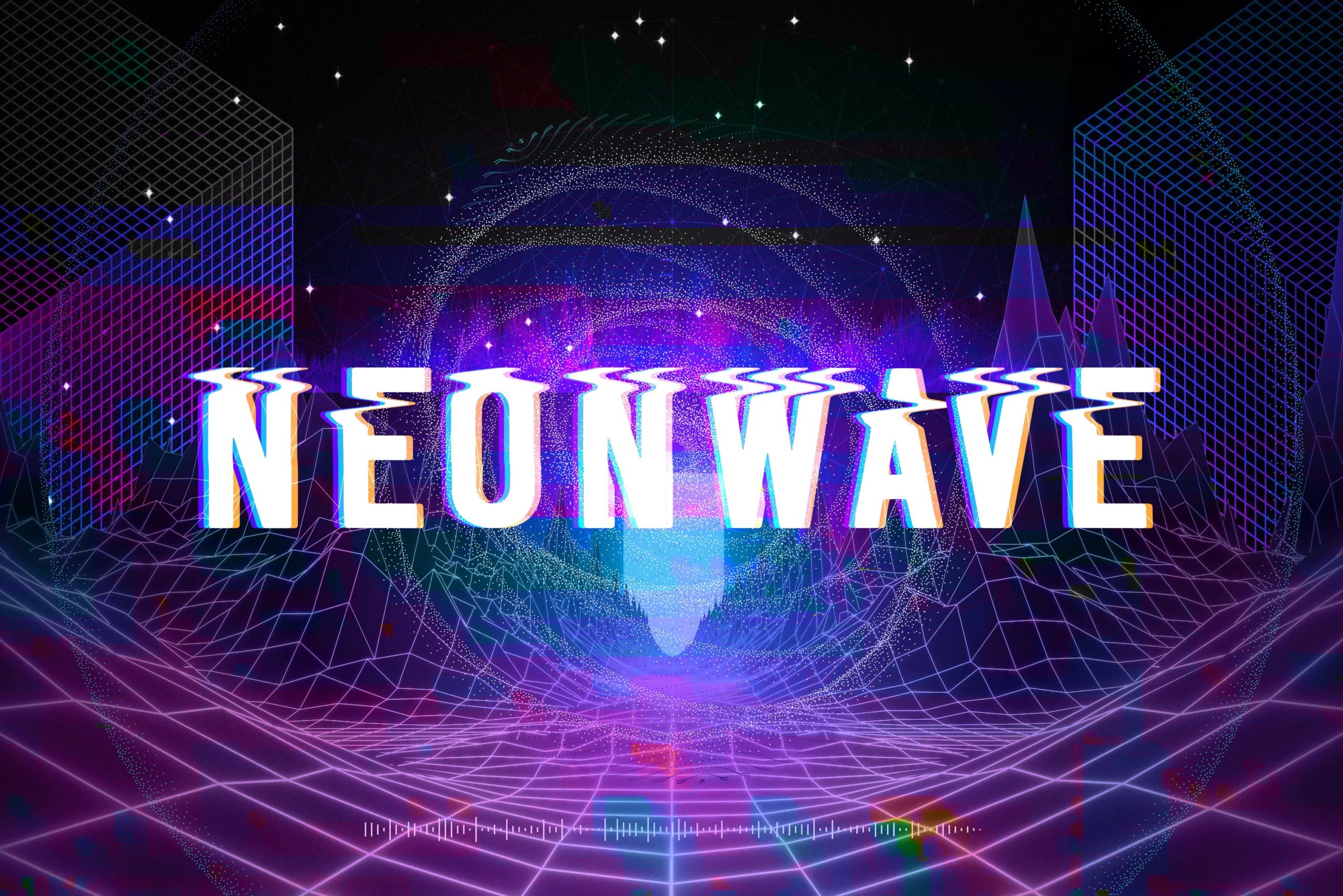 潮流复古未来科幻蒸汽波网格波浪图形设计元素套装 NeonWave Retro Future Grids & Shapes_img_2