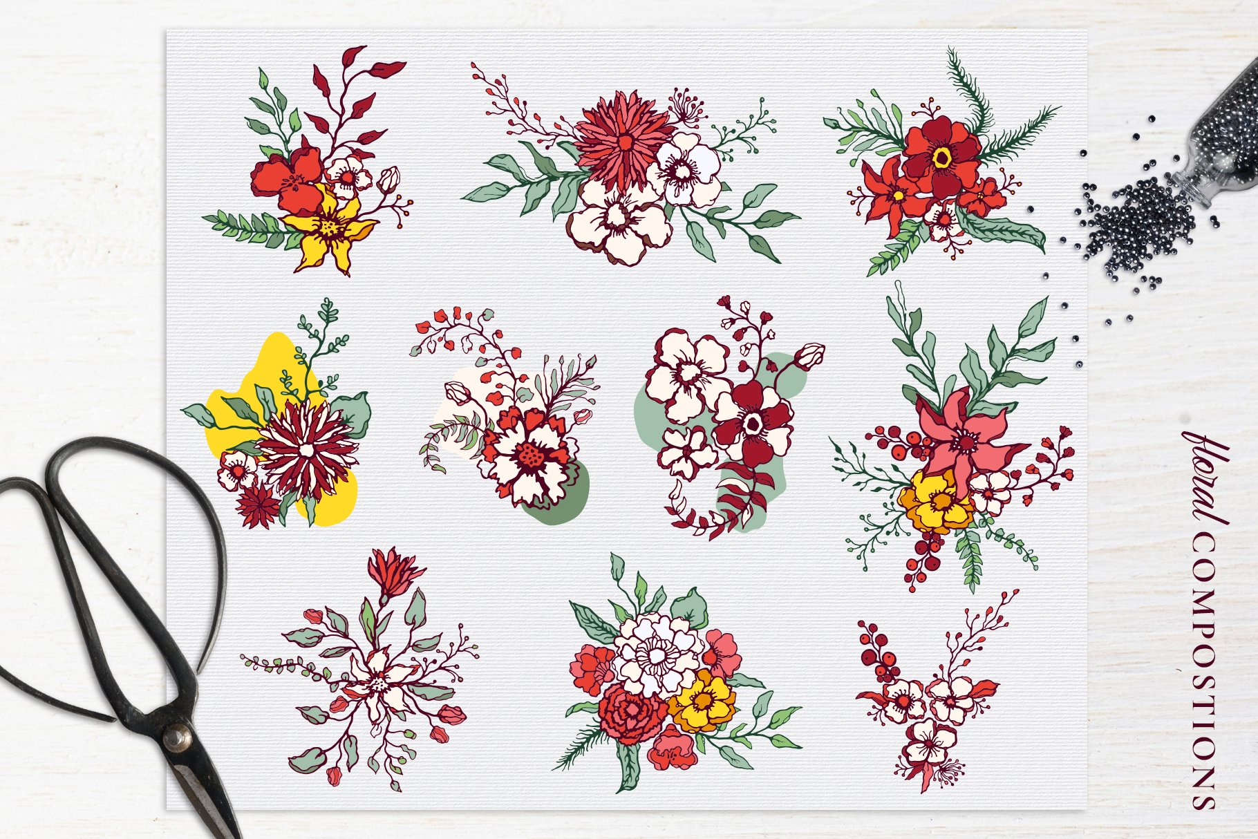 150多款时尚优雅花卉框架抽象形状手绘插画设计素材 Winter Floral Patterns & Elements_img_2