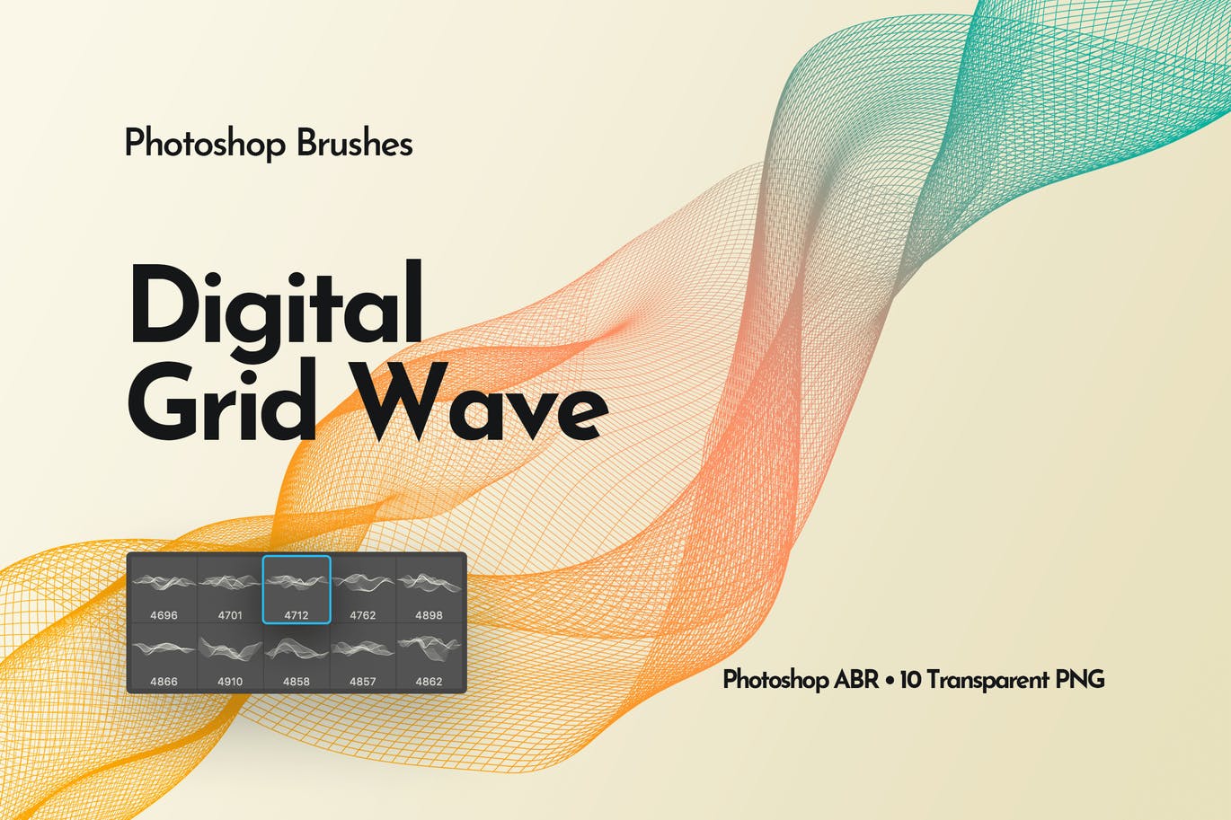 10款抽象未来科技波浪网格PS笔刷设计素材 Digital Grid Waves Photoshop Brushes_img_2