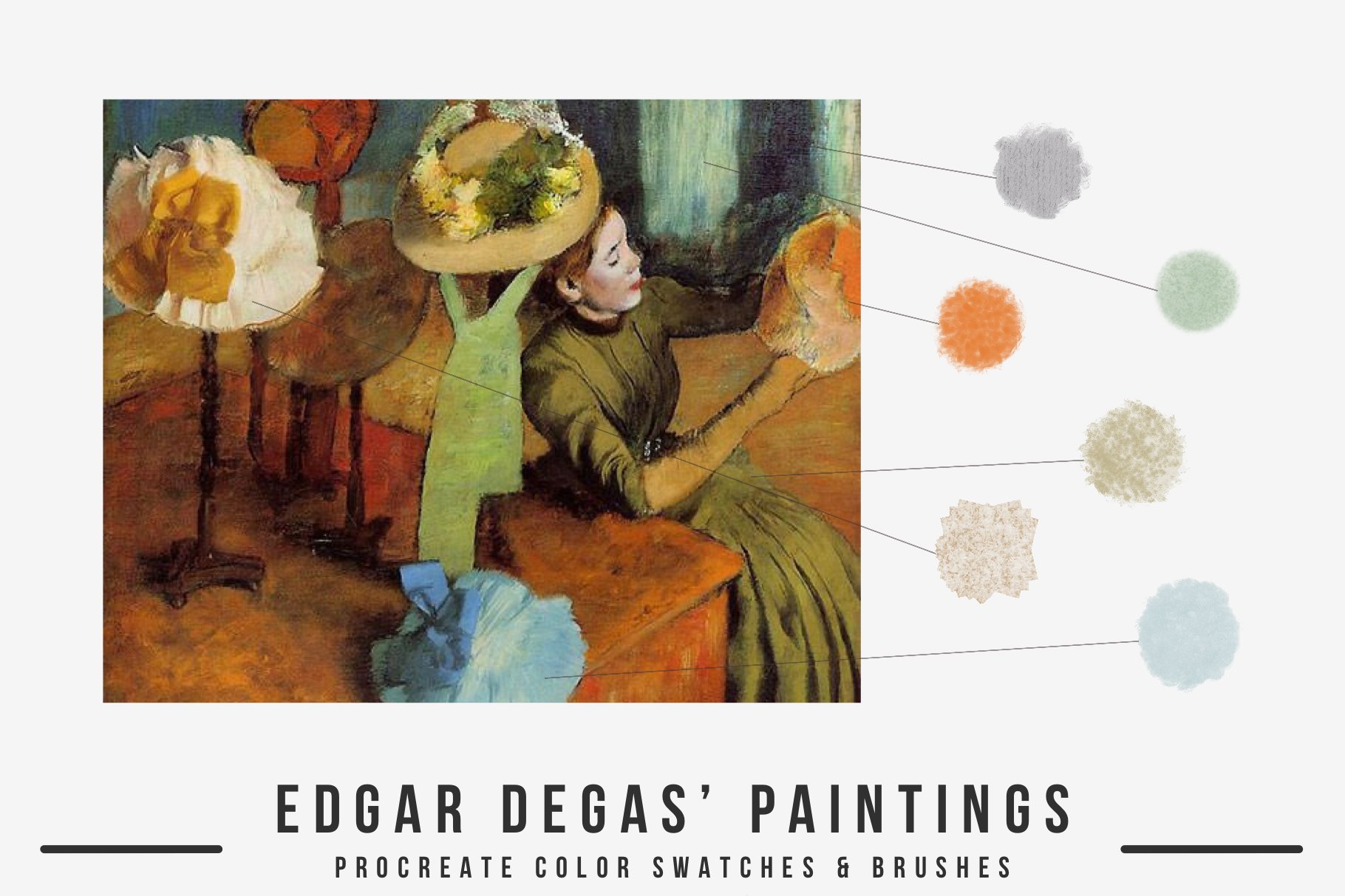 复古丙烯酸艺术绘画效果Procreate笔刷色板设计素材 Edgar Degas Art Procreate Brushes_img_2