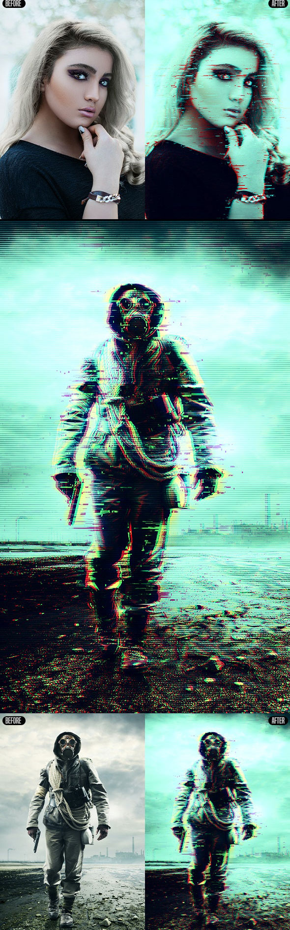 潮流故障风摄影人像照片处理特效PS动作模板素材 Glitch - Photoshop Action_img_2