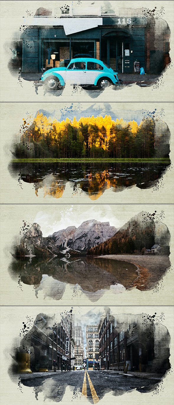 景观水彩画艺术效果照片处理特效PS动作素材 Landscape Watercolor - Photoshop Effect_img_2