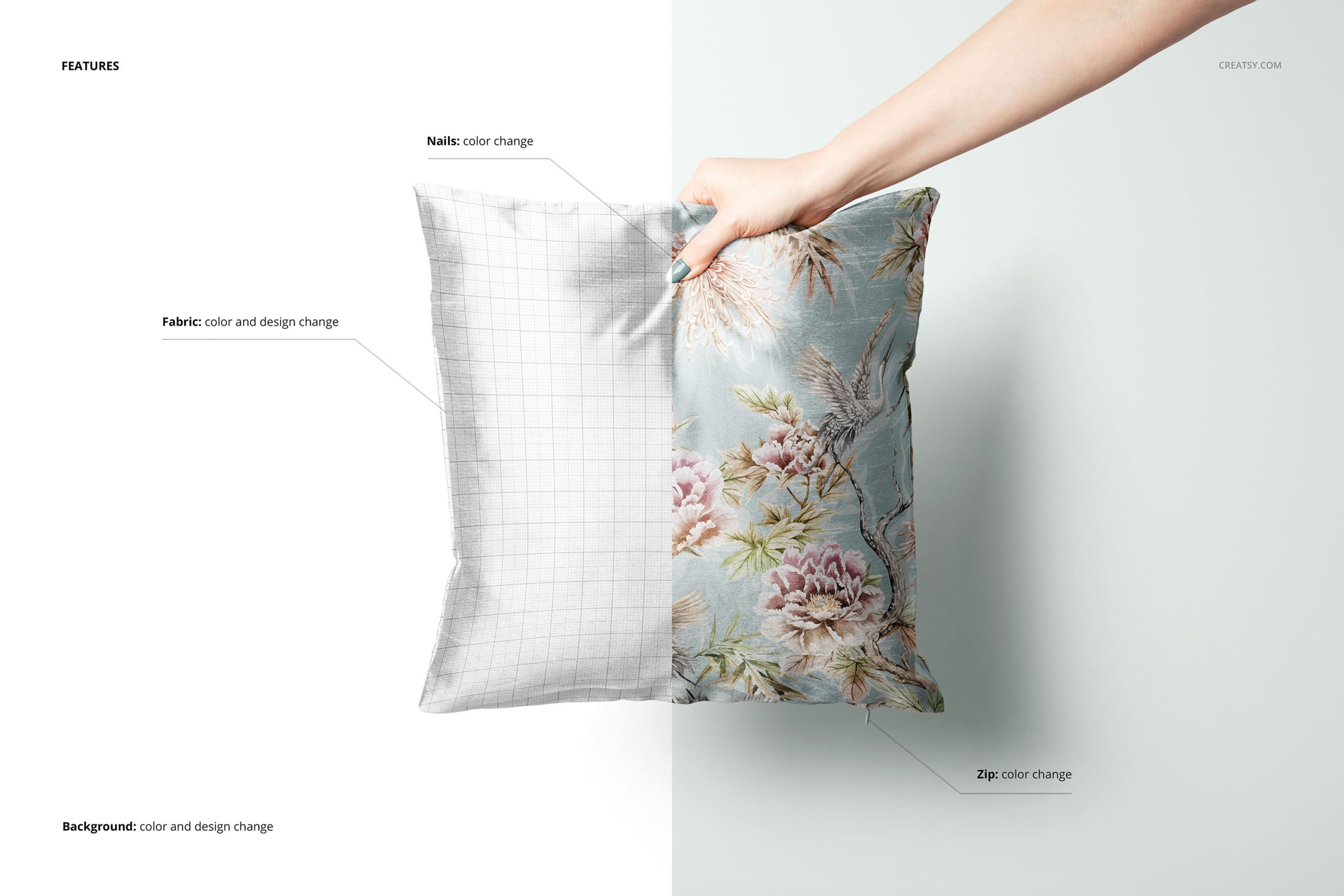 方形丝绸枕头抱枕印花图案设计PS贴图样机模板合集 Polyester Cushion Cover Mockup Set_img_2