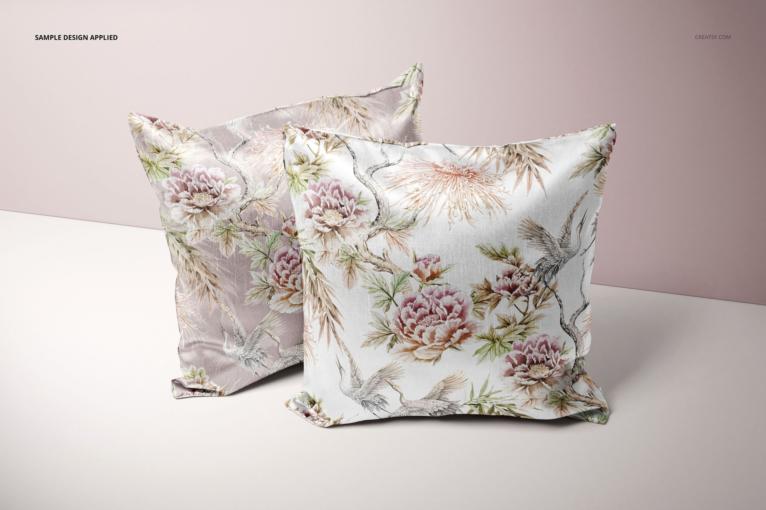 方形丝绸枕头抱枕印花图案设计PS贴图样机模板合集 Polyester Cushion Cover Mockup Set_img_2