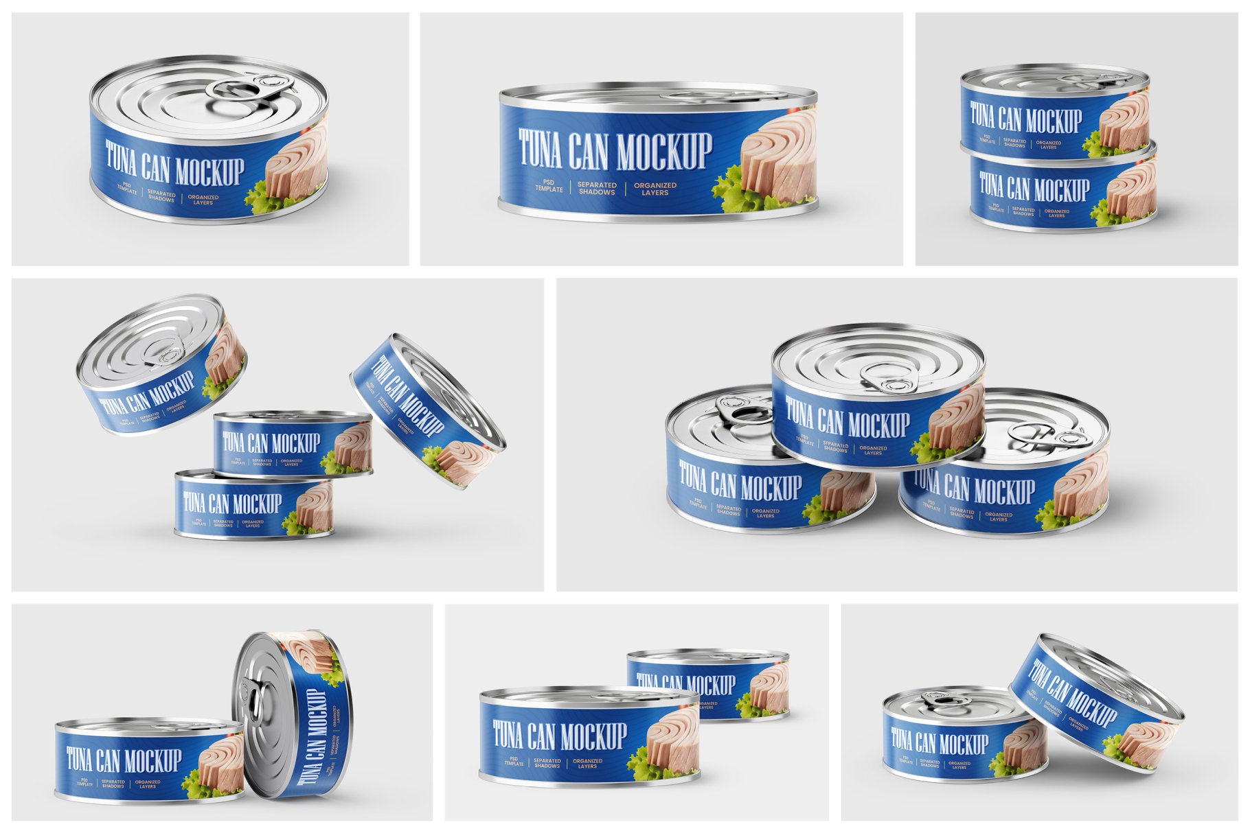 8款牛肉鱼罐头金属锡罐设计展示贴图样机合集 Tuna Tin Can Mockup Set_img_2