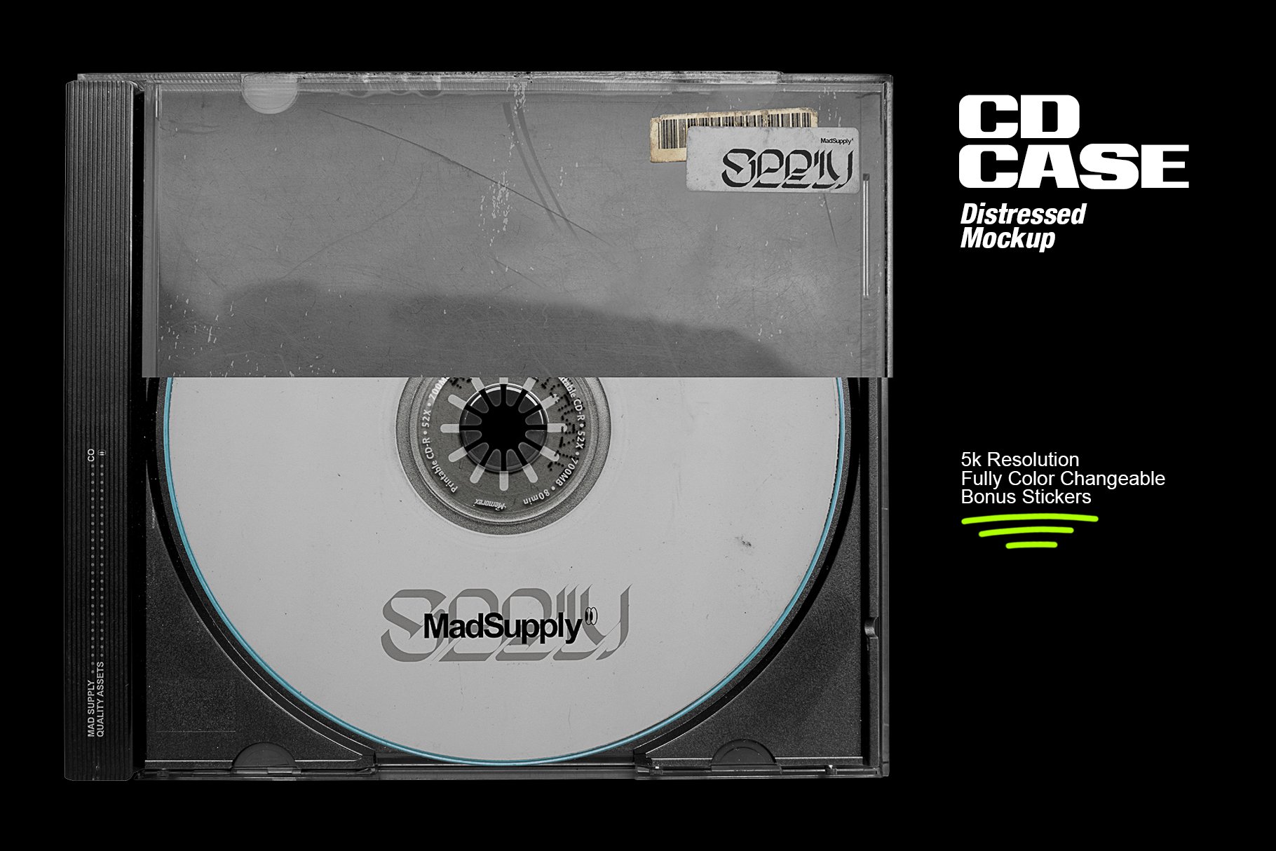 潮流复古做旧光盘CD塑料盒封面设计展示PS贴图样机模板素材 Distressed CD Jewel Case Mockup_img_2