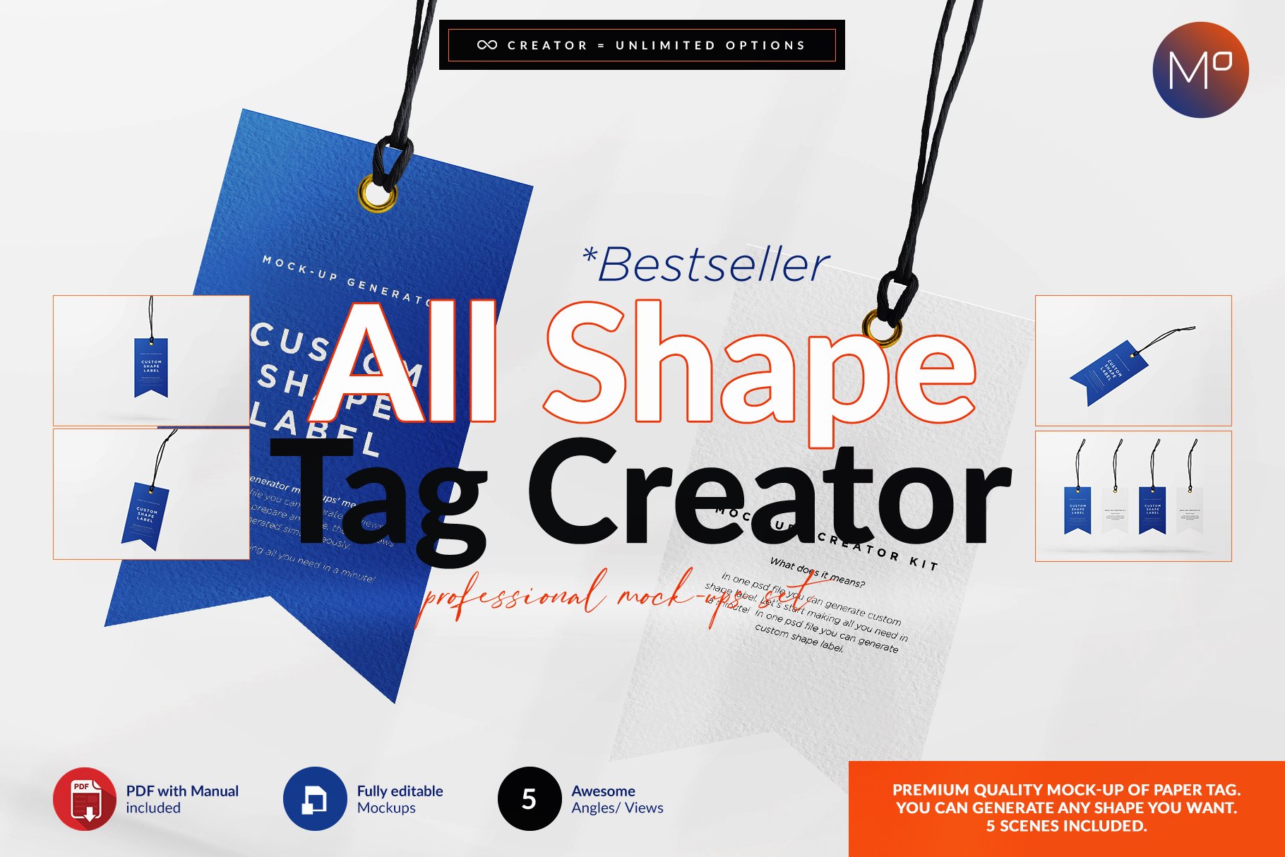 时尚服装吊牌标签设计展示贴图样机模板 All Shape Tag Creator Mock-up_img_2