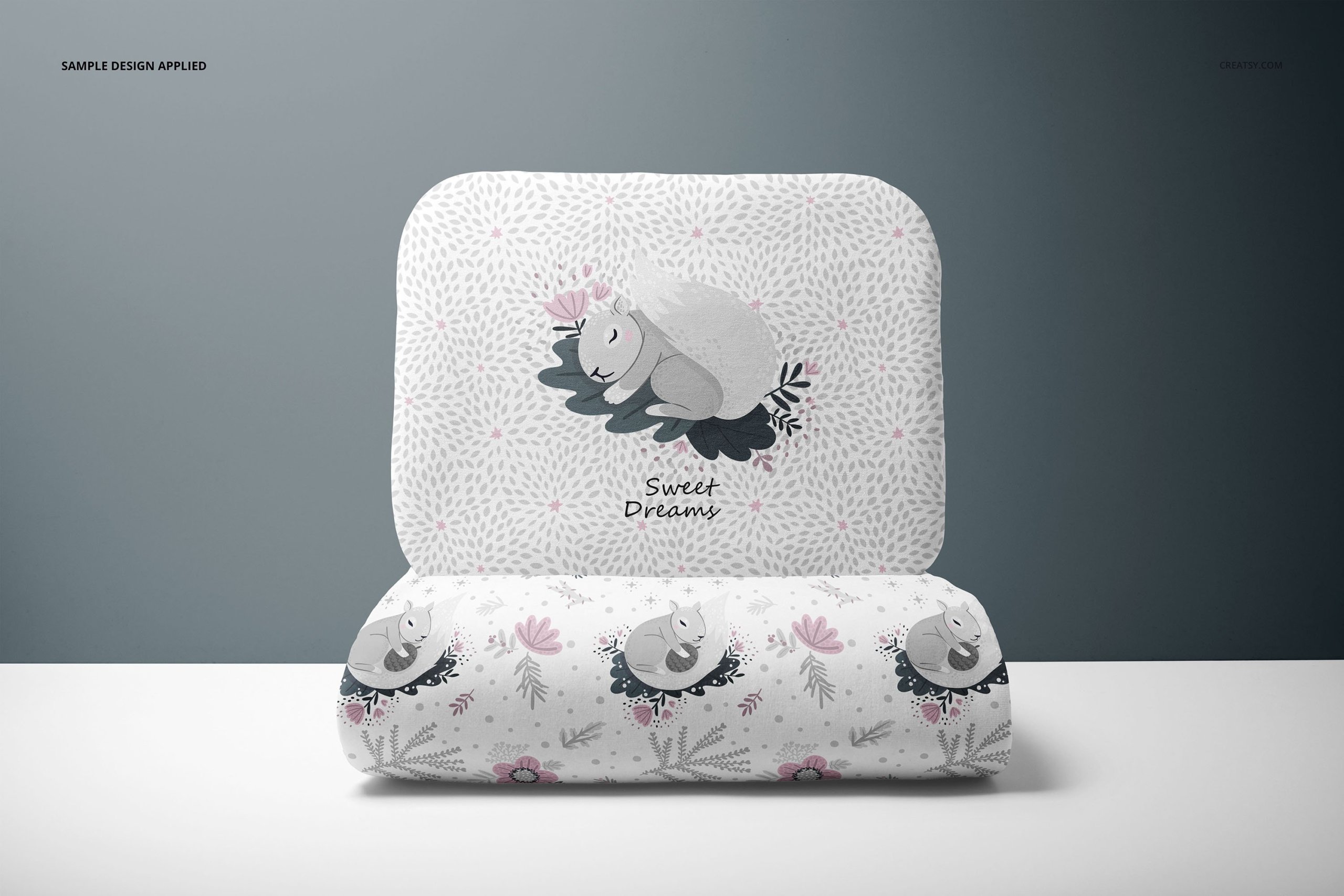 时尚双面婴儿床上用品四件套印花图案设计展示贴图样机合集 Double-sided Baby Bedding Set Mockup_img_2